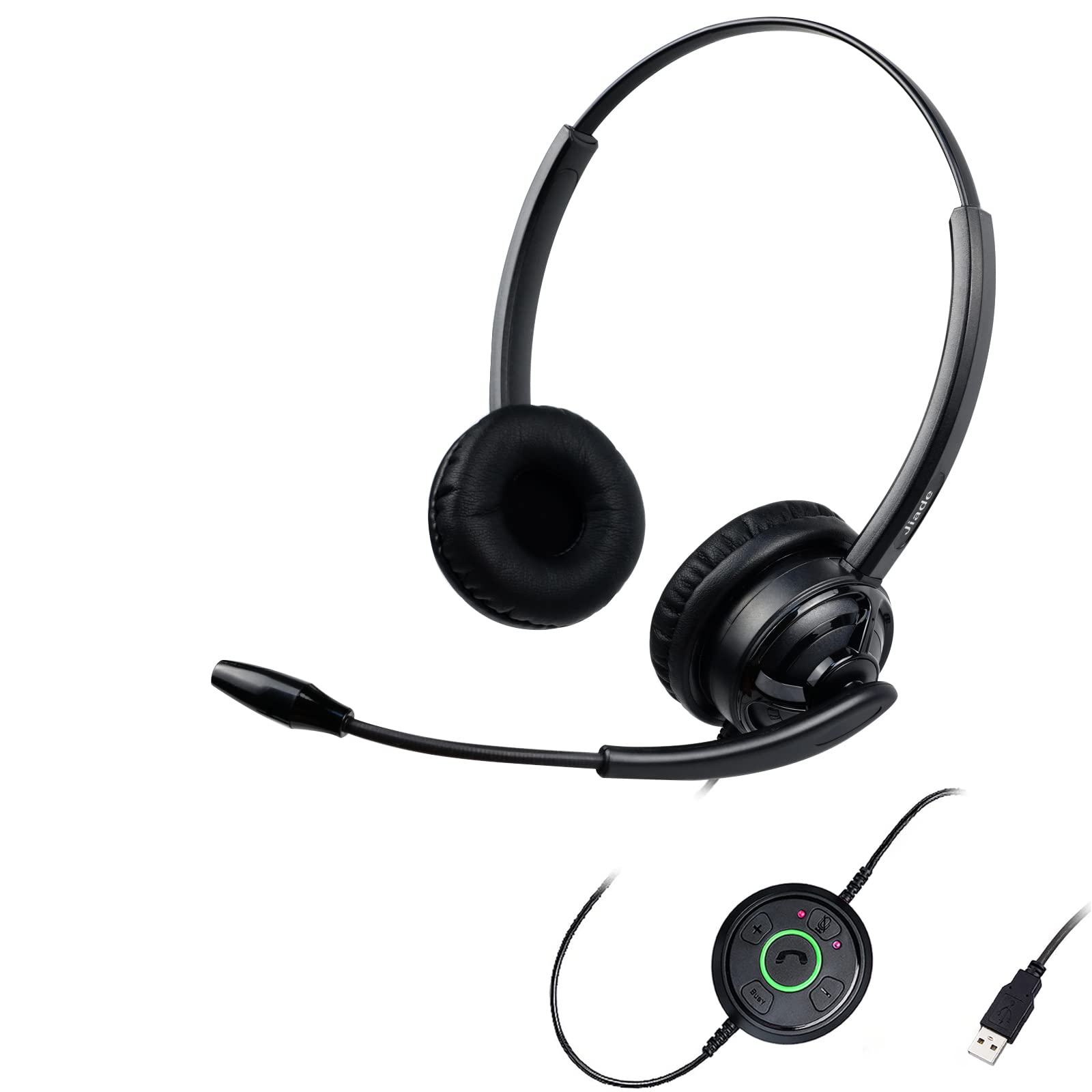 Jiade USB Headset with Noise Canceling Microphone for Office, Call Center & Remote Work - Computer Headset with Mic Mute for Business Meetings, Softphone, Skype, Teams, Zoom - Pro Mic for Dragon Nuance Voice - Perfect for Home Office, Online Classes & Customer Support