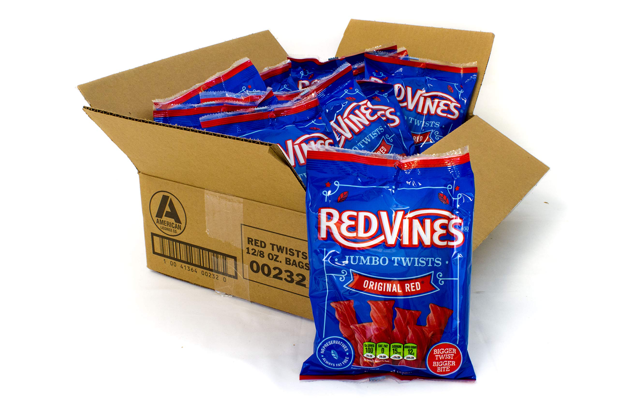 Red Vines Jumbo Licorice Candy - Original Red Flavor, 8oz Bags (12 Pack) - Soft & Chewy Twists for Parties, Movie Nights & Snacking
