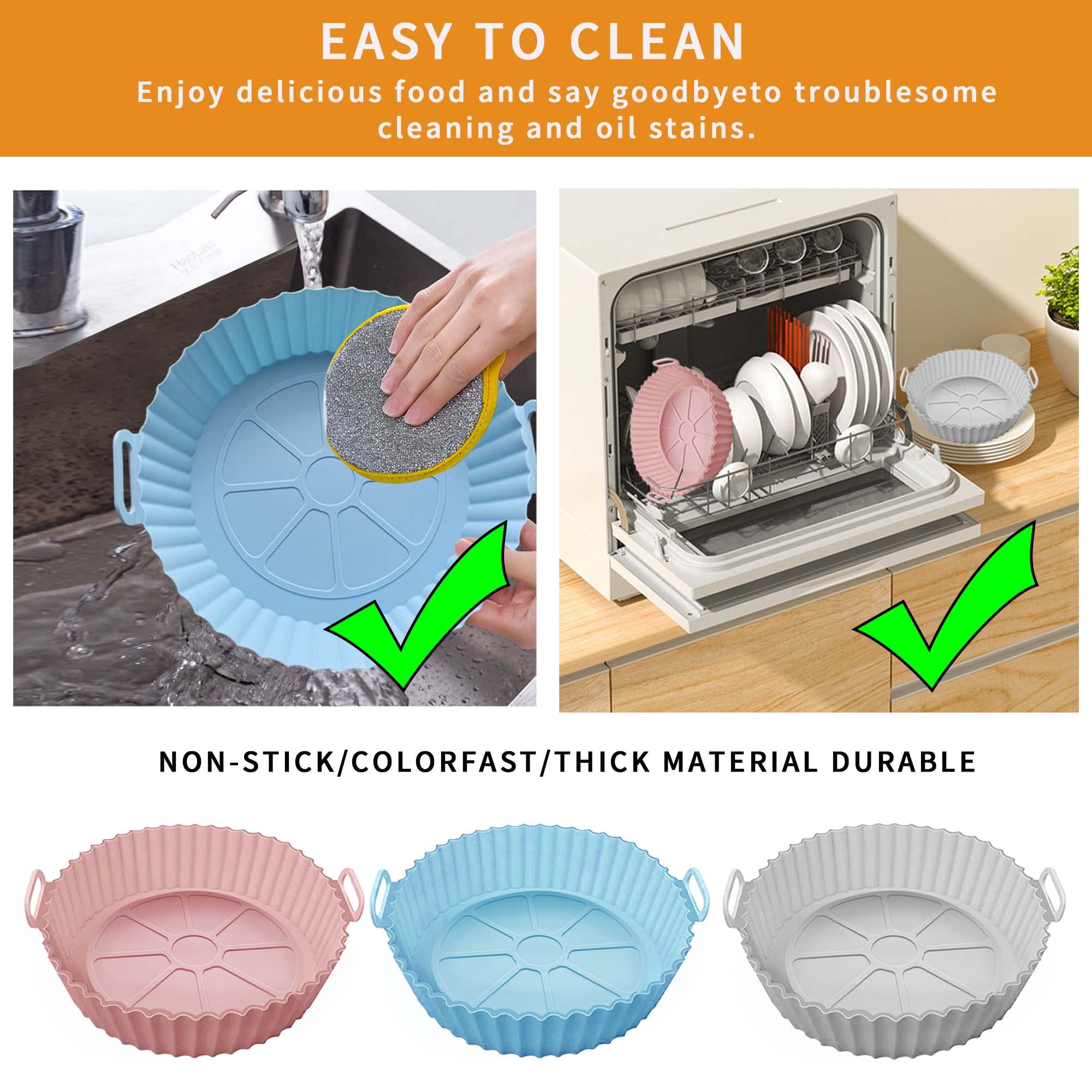 3-Pack Non-Stick Silicone Air Fryer Liners for 3QT-5QT Air Fryers | Reusable, Heat-Resistant & Parchment Paper Replacement | Perfect for Cooking, Baking & Roasting Chicken Wings, Fries & Vegetables