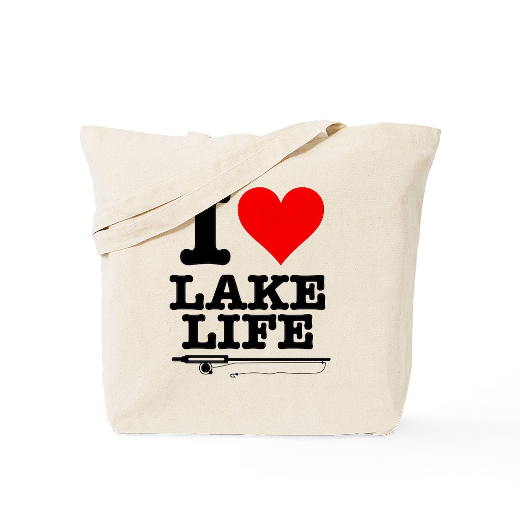 I Heart Lake Life Natural Canvas Tote Bag - Reusable Eco-Friendly Shopping Bag for Beach, Groceries & Daily Use