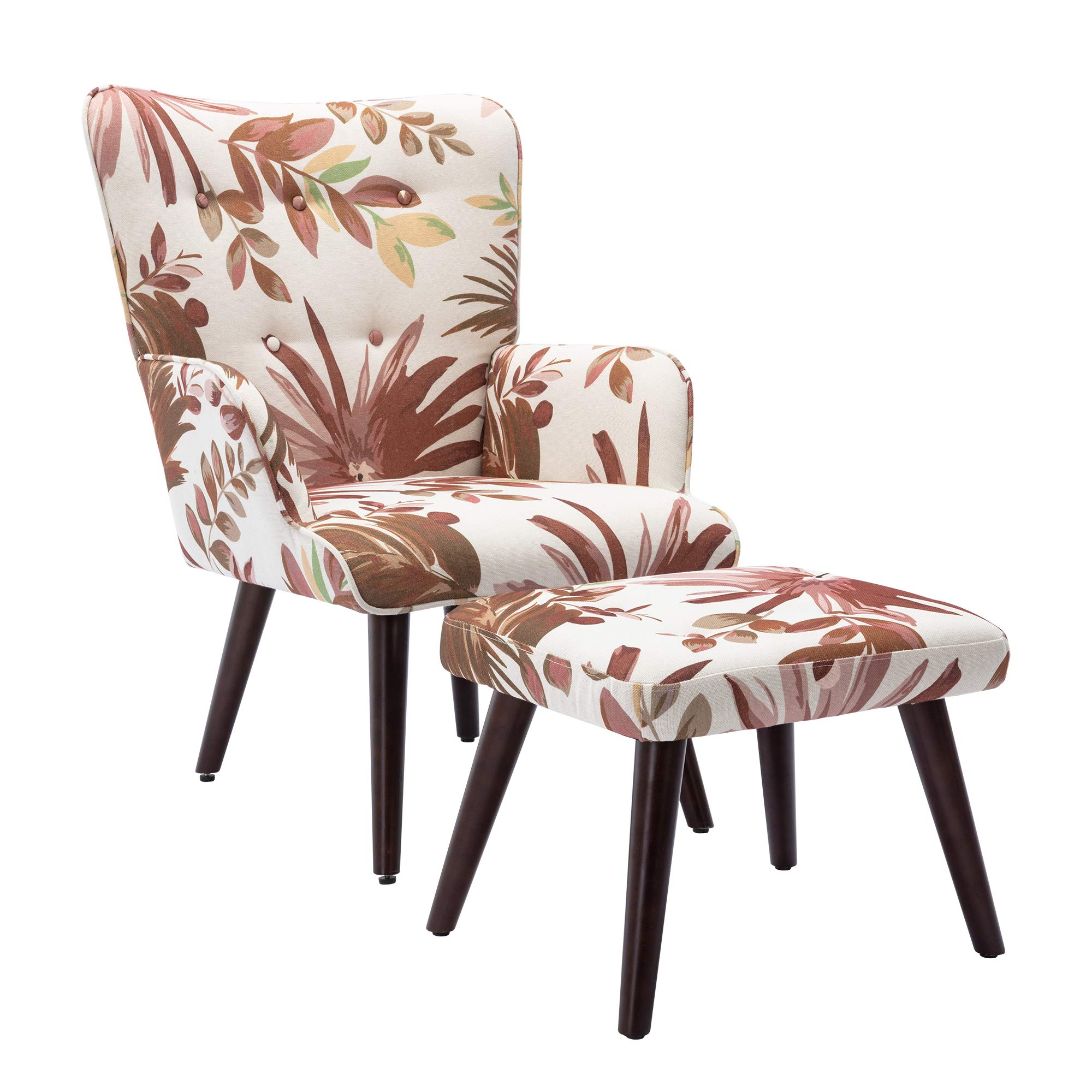HomVent Velvet Accent Chair with Ottoman Set - Solid Wood Legs Upholstered Armchair for Living Room & Bedroom - Comfy Reading Lounge Chair in Brown - Perfect for Relaxing, Reading or Decorating Your Home
