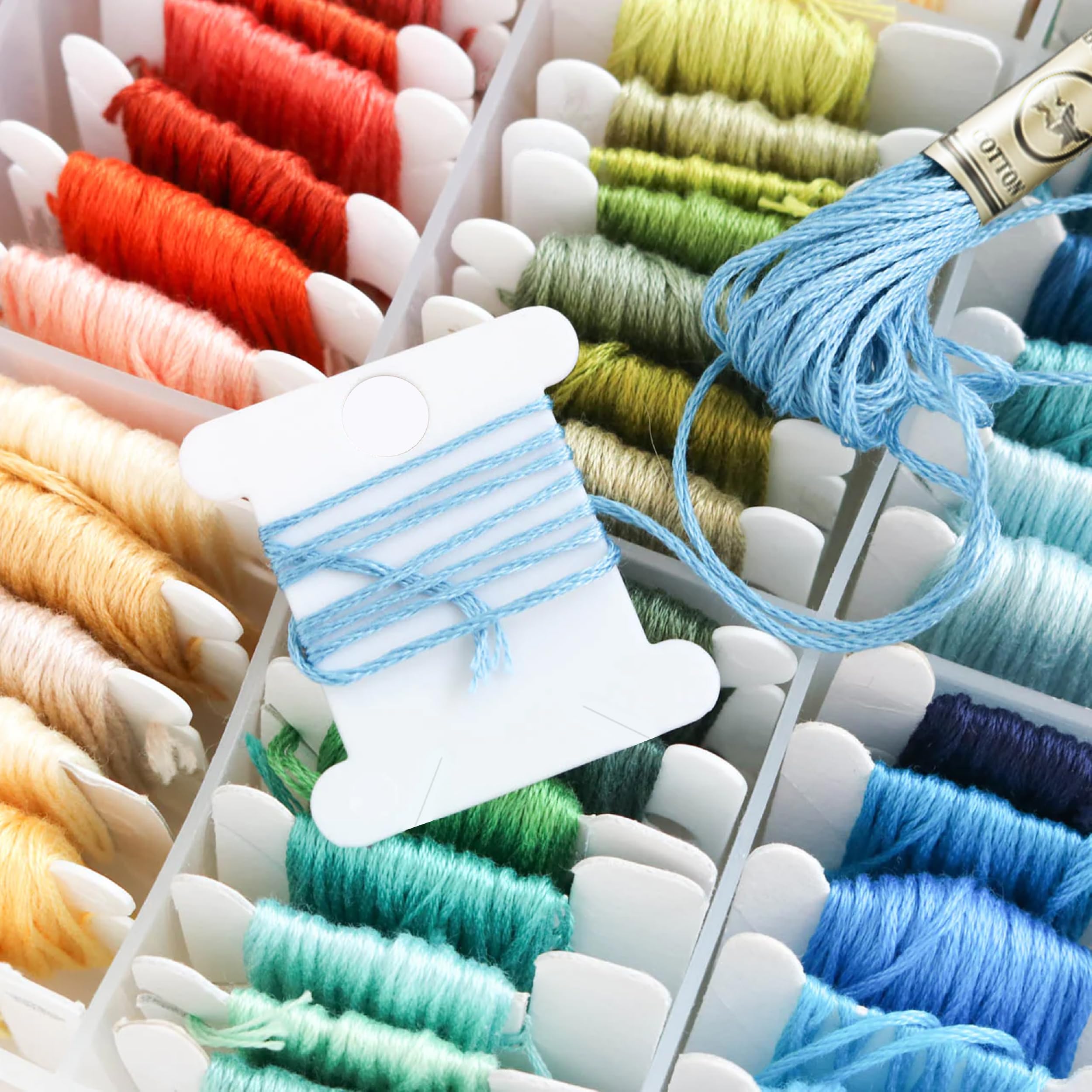 2-Pack Clear Embroidery Floss Organizer Box with 50 Cardboard Bobbins - 17 Compartment Thread & Bead Storage Case, Snap-Tight Sewing & Jewelry Making Supplies (Made in USA) - Perfect for Cross Stitch, Needlework & Craft Organization