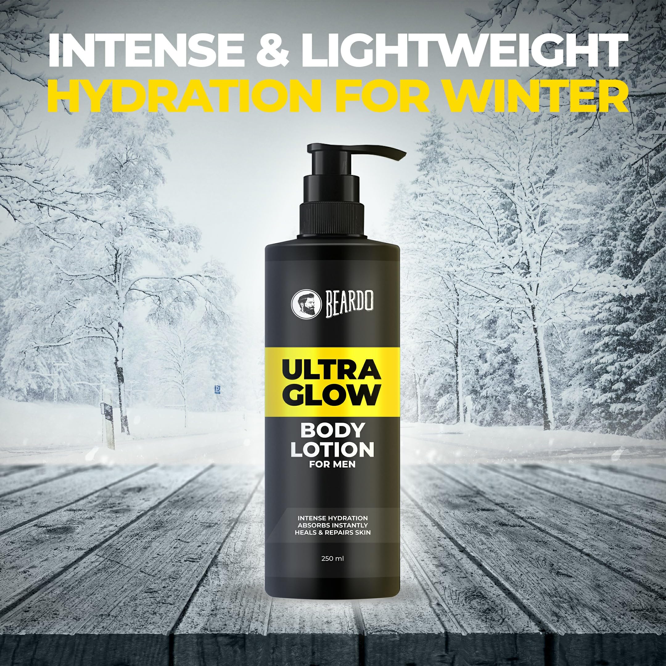 Beardo Ultraglow Hydrating Body Lotion for Men - 250ml | Lightweight Winter Moisturizer for Dry Skin | Nourishing Body Butter with Vitamin E | Perfect for Daily Use & Post-Shave Care