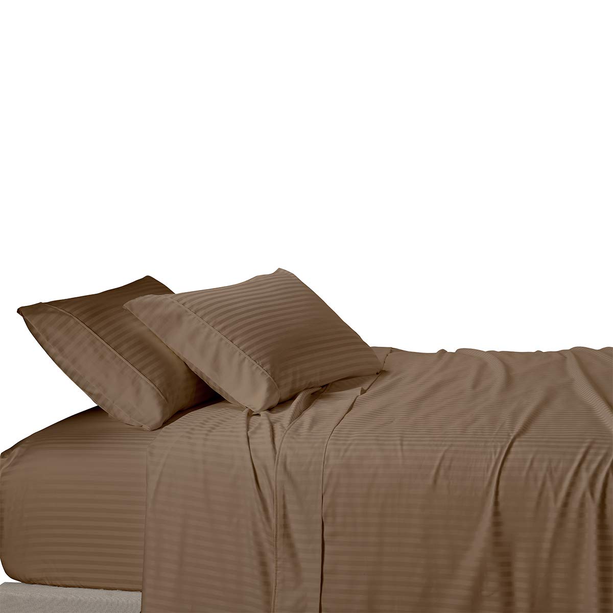 Royal Tradition 600-Thread-Count 100% Cotton California King 4-Piece Bed Sheet Set - Damask Striped Taupe - Luxury Soft Bedding for Master Bedroom & Guest Room