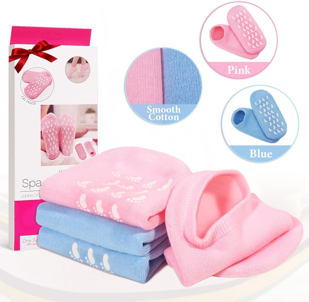 JOYHILL Moisturizing Gel Socks for Dry Cracked Feet - Heel Repair & Spa Care for Women/Men - Pink