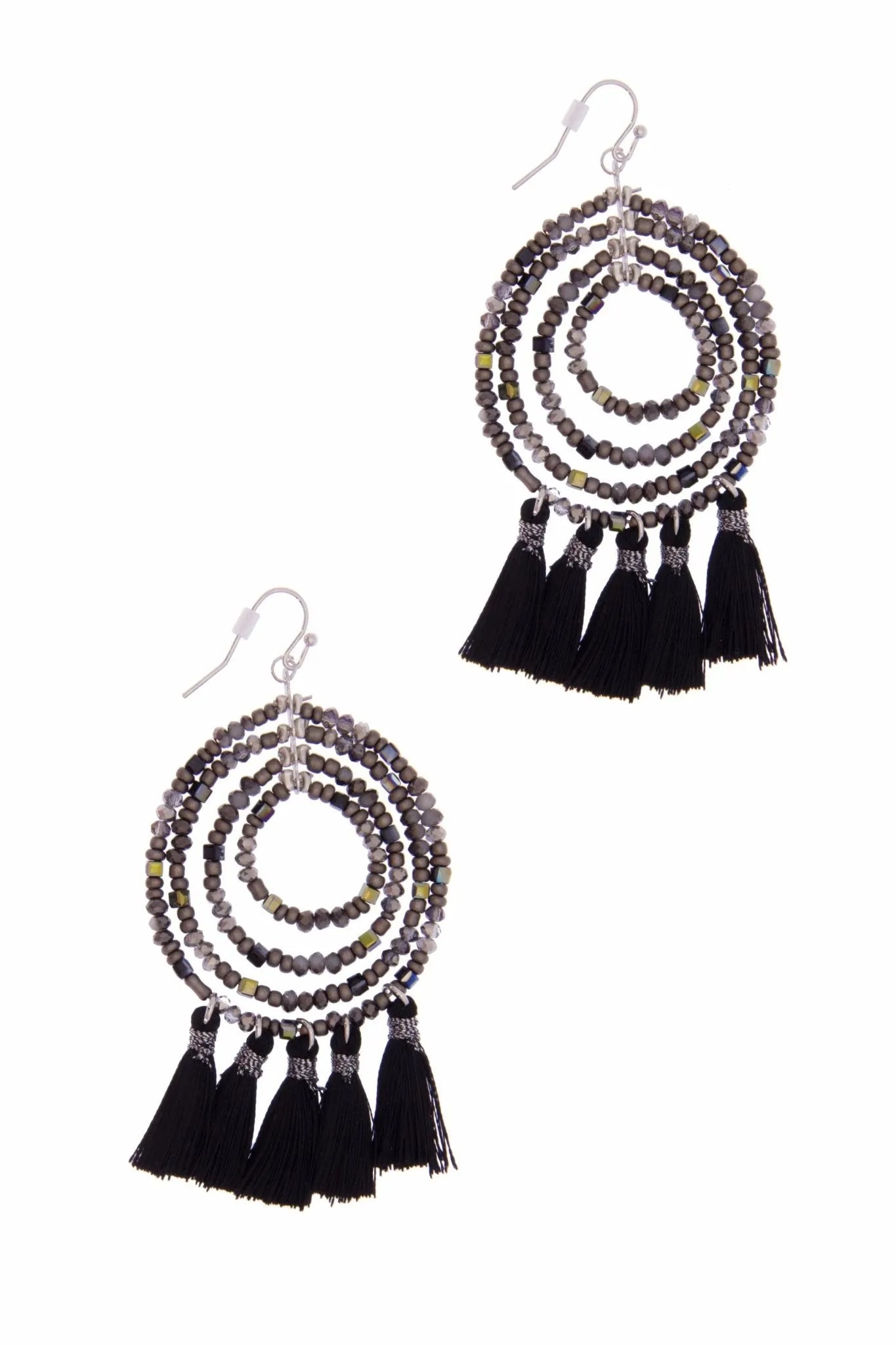 Beaded Tassel Hoop Earrings for Women - Boho Chic Dangle Earrings with Crystal Beads - Perfect for Parties, Weddings & Everyday Wear