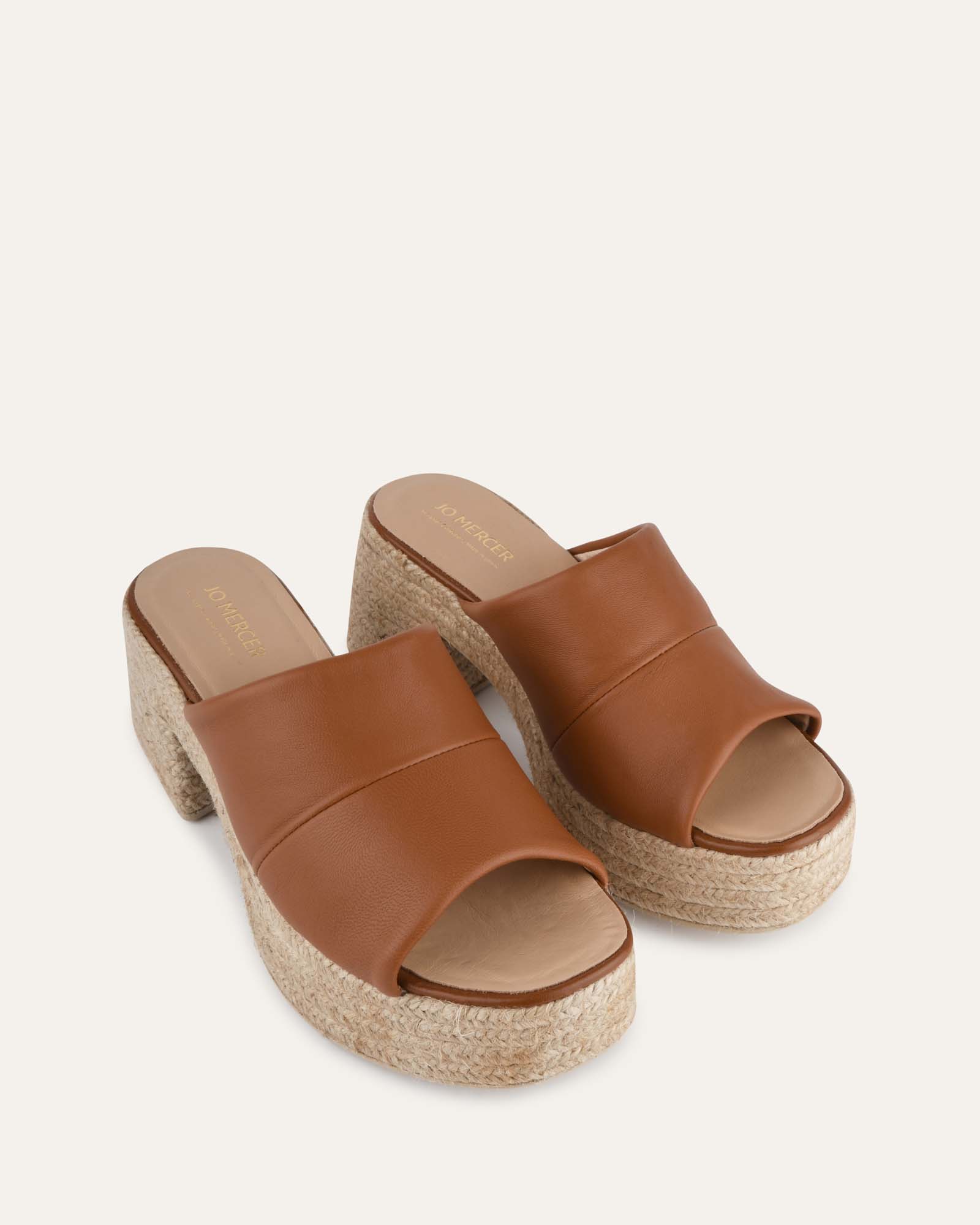 Kristen Women's High Heel Espadrille Sandals - Tan Leather Summer Wedges for Beach, Wedding & Party
