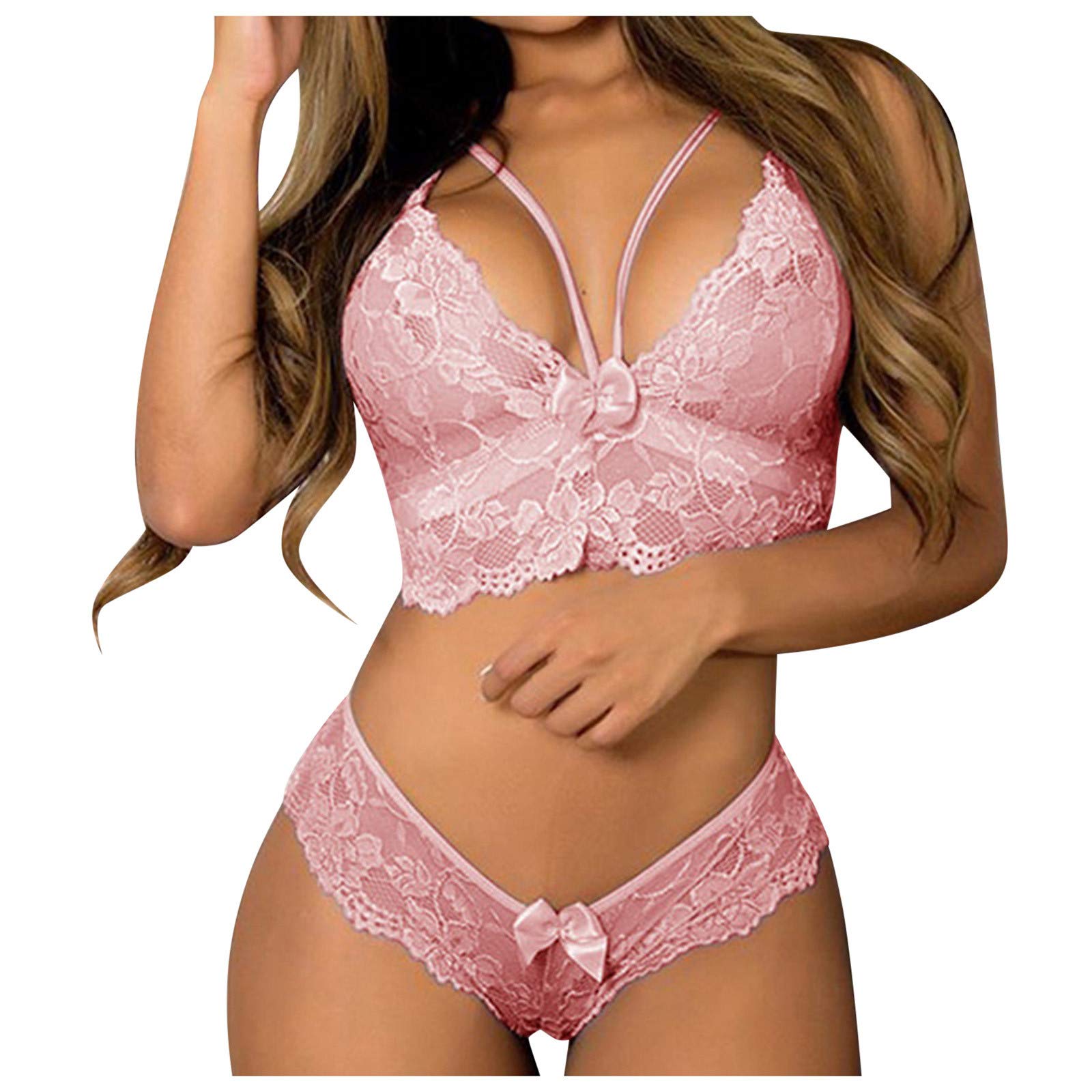 Sexy Women's Lace Bow Bra & Corset Two-Piece Lingerie Set - Perfect for Valentine's Day, Bridal Shower, and Romantic Nights