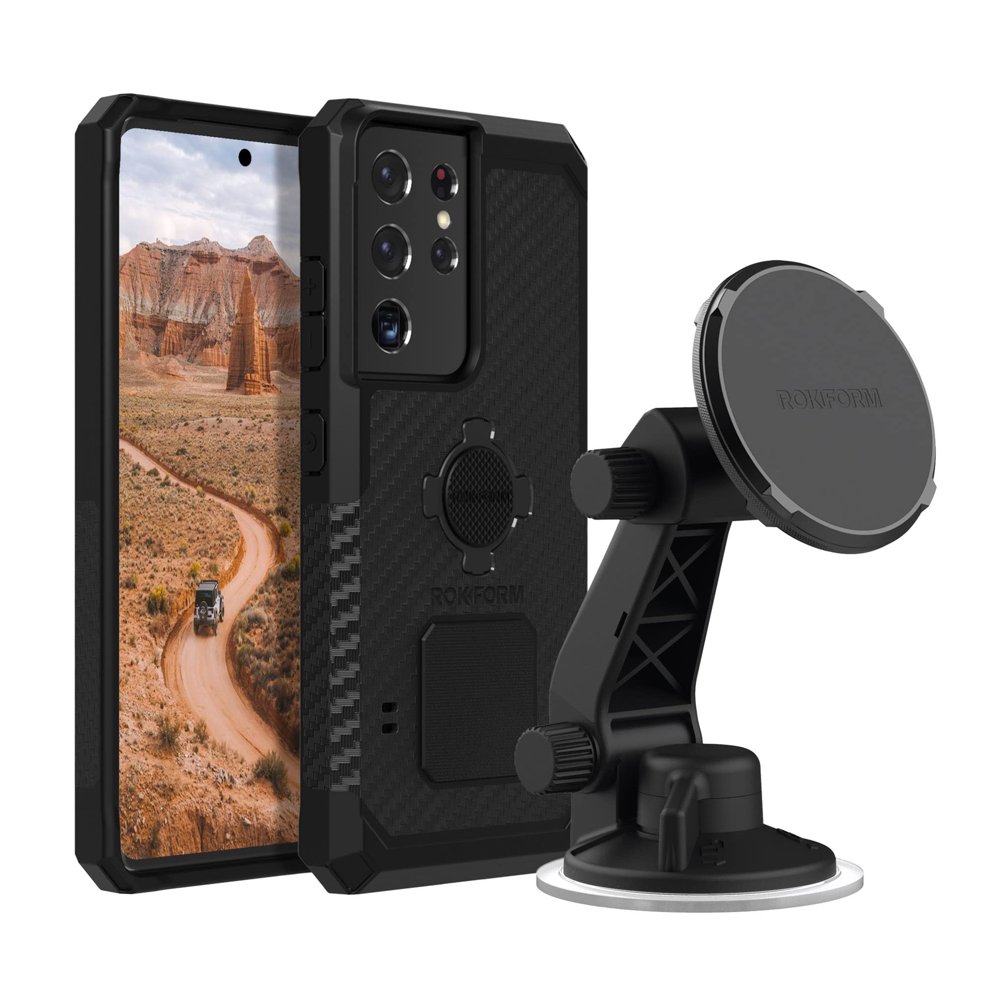 Rokform Rugged Case for Samsung Galaxy S21 Ultra 5G with Magnetic Car Mount - Shockproof Protective Cover & Secure Windshield Phone Holder for Driving, Outdoor Adventures & Daily Commute