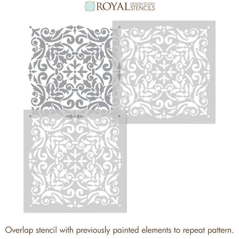 Anastasia Damask Tile Wall Stencil - DIY Home Decor, Moroccan Pattern for Walls, Floors, and Furniture - Perfect for Bedrooms, Bathrooms, and Living Spaces