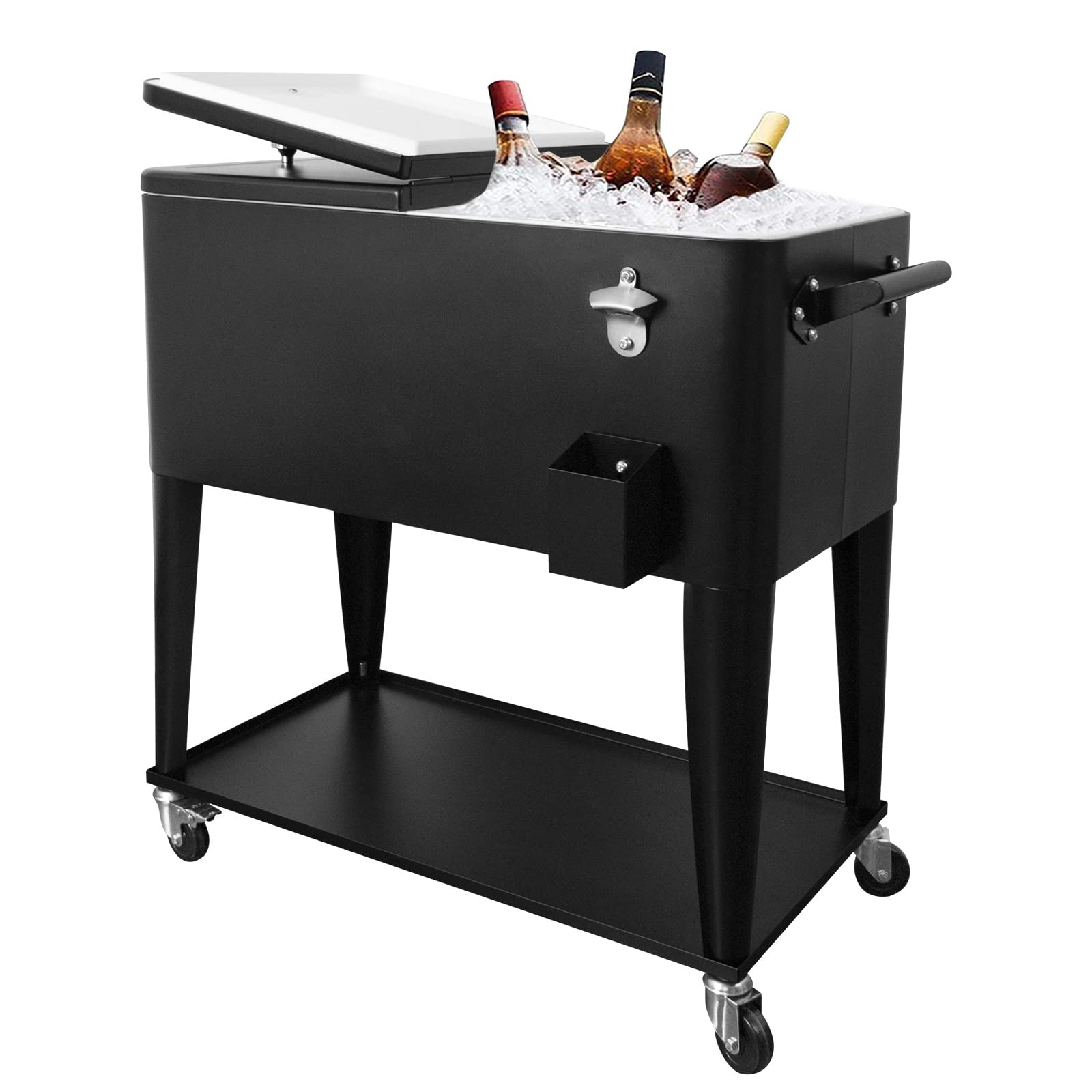 Nattork 80 Quart Rolling Cooler with Wheels - Portable Outdoor Beverage Cooler Cart for Backyard, Deck, Camping & Tailgating - Insulated Ice Chest with Shelf, Water Pipe & Bottle Opener - Perfect for Picnics, BBQs & Outdoor Parties