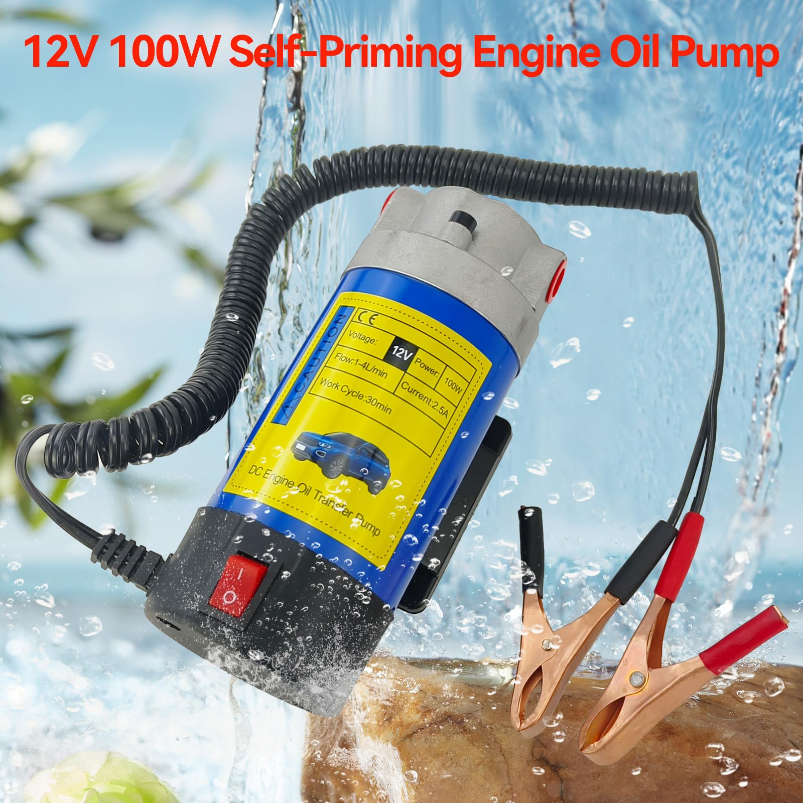 100W Electric Oil Diesel Fluid Transfer Pump with Tubes - High Power Gear Pump for Car, Marine, RV, Boat & Motorcycle - Ideal for Engine Oil Changes, Fuel Transfer & Fluid Extraction