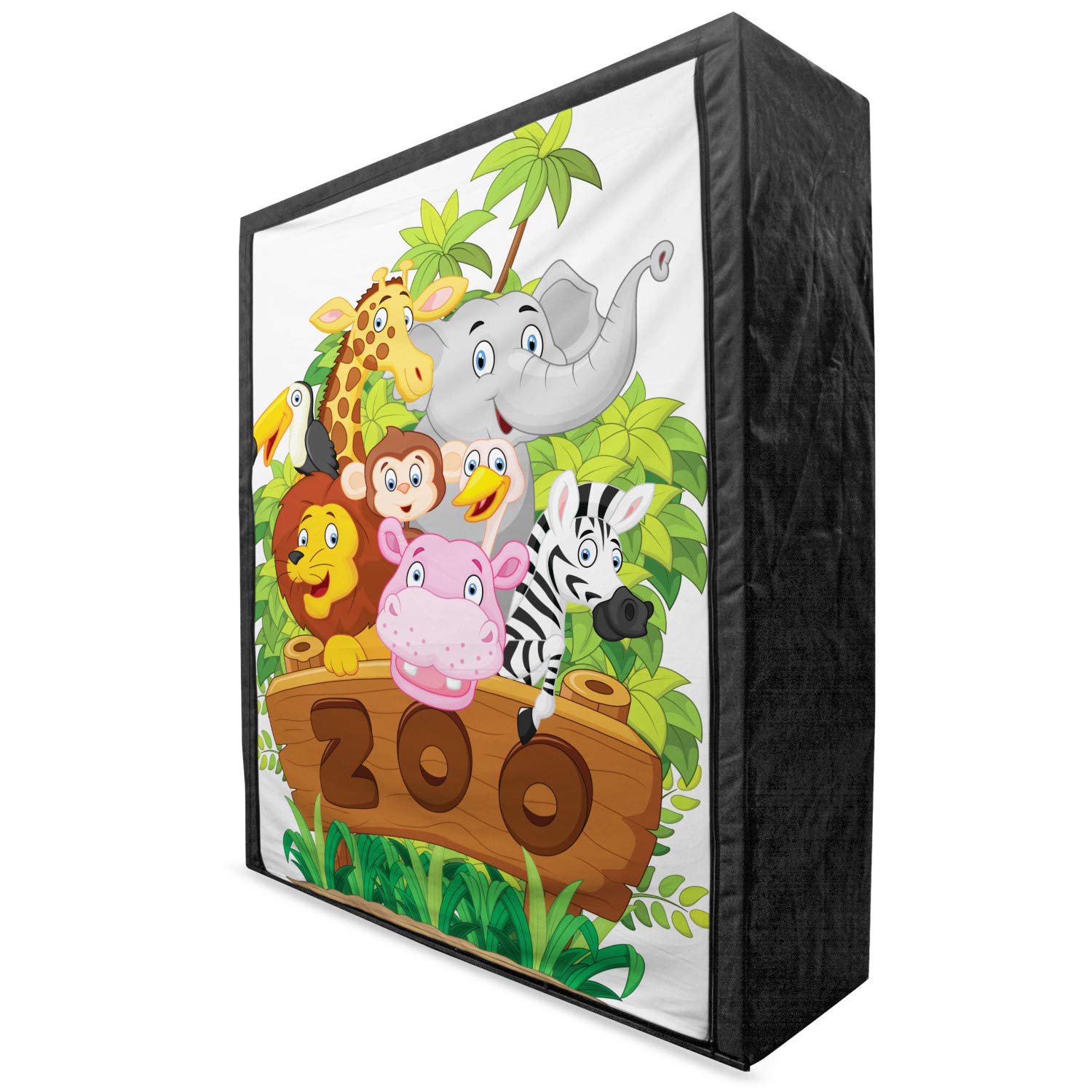 Ambesonne Zoo Portable Fabric Wardrobe - Cartoon Style Happy Animals & Plants Pattern - 59