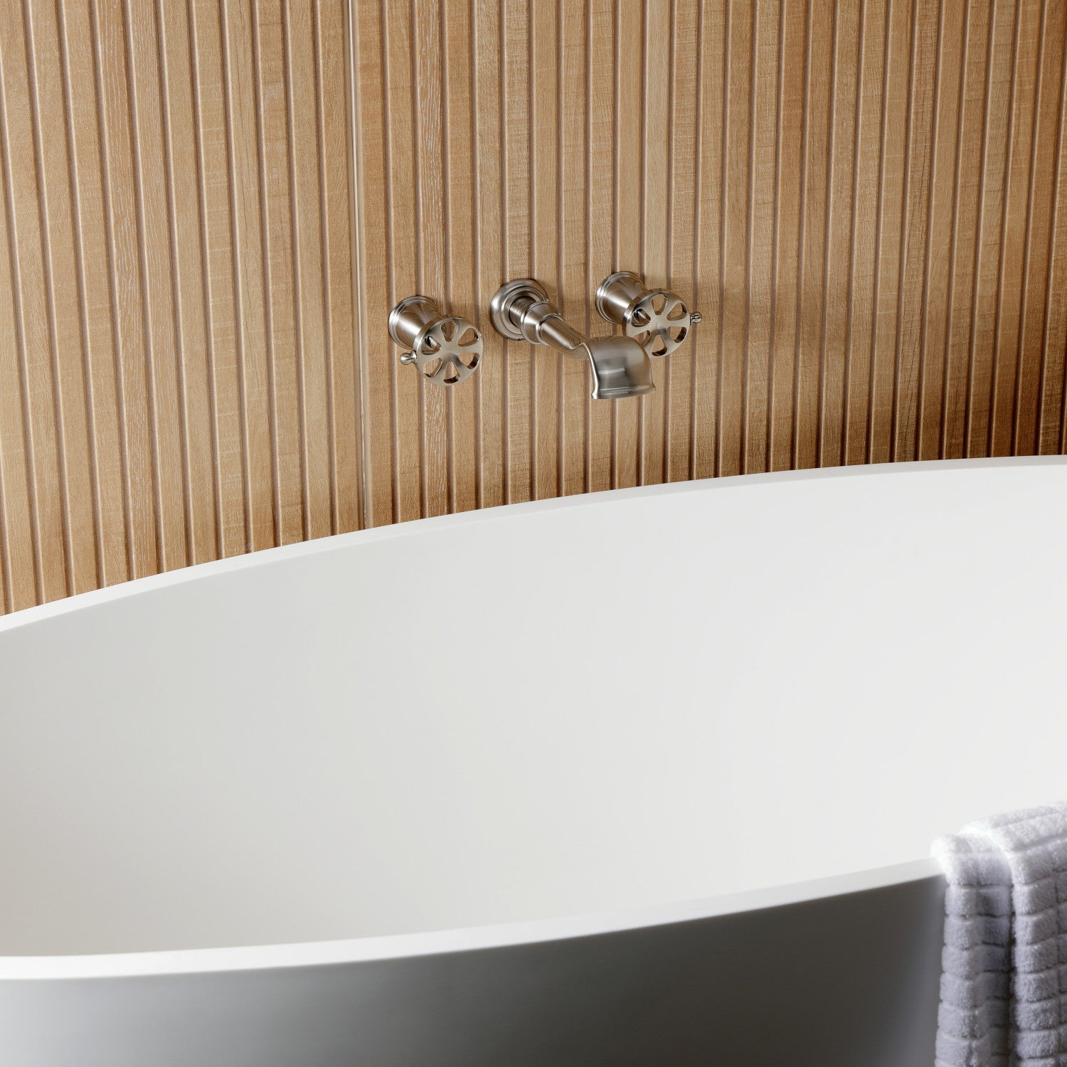 Belknap KS5028RX Brushed Nickel Roman Tub Faucet - 3 Hole Wall Mount Two Handle Bathroom Fixture for Spa, Luxury Bath & Master Suite Installation