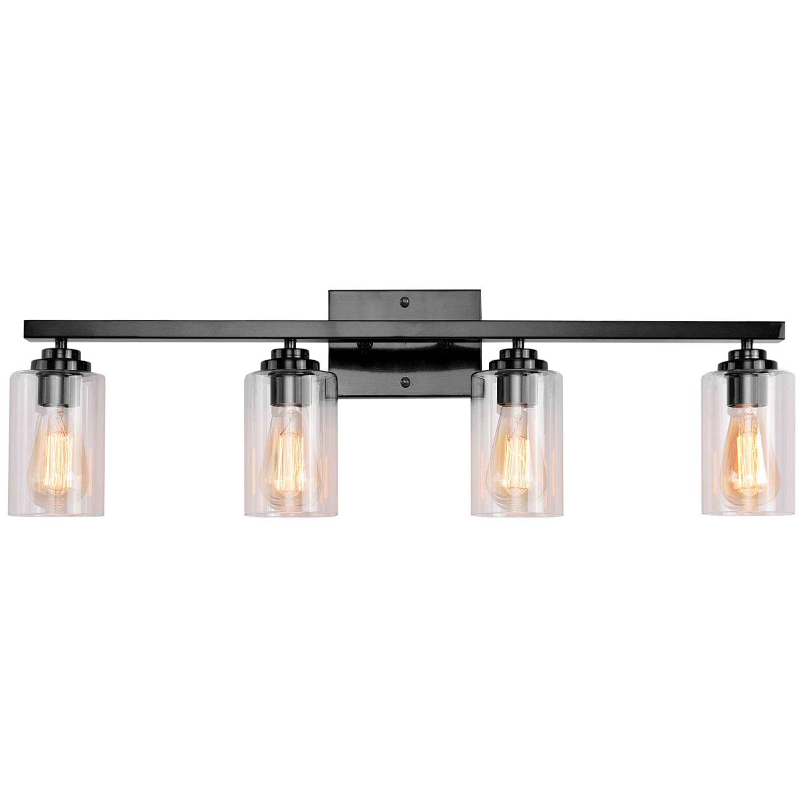 Vintage Black Wall Sconce with 4 Lights & Clear Glass Shades - Bathroom Vanity Lighting Fixture for Mirror, Hallway, Kitchen, Bedroom & Living Room - Perfect for Ambient Lighting and Home Decor
