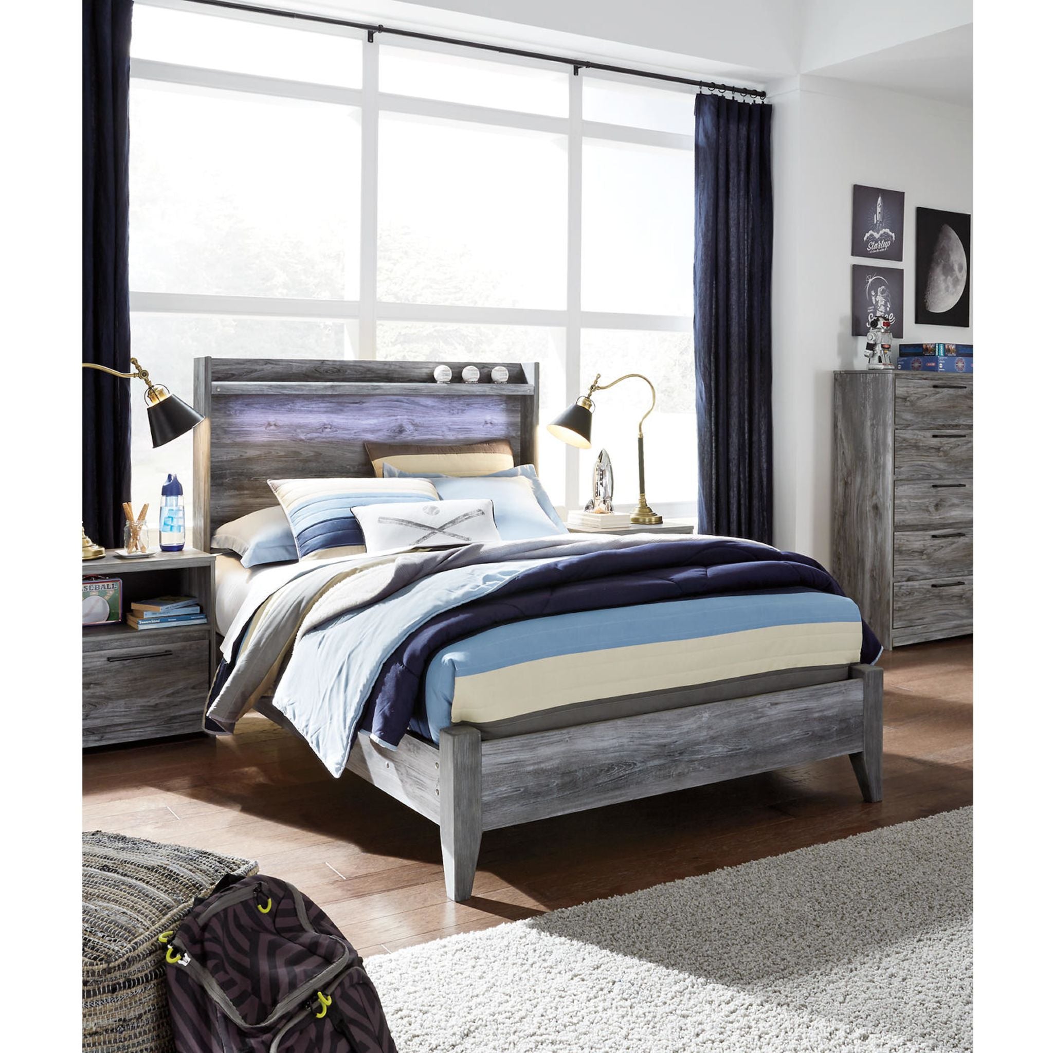 Baystorm Full Panel Bed Frame - Queen Size, Gray Upholstered Platform Bed with Wooden Slats, Sturdy Metal Legs - Perfect for Modern Bedroom, Guest Room, or Apartment