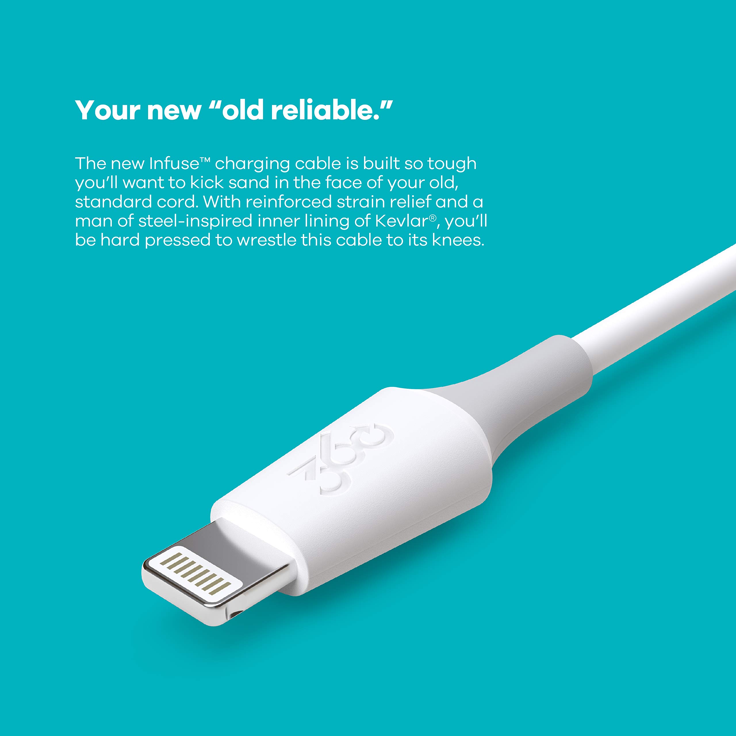 360 Electrical Infuse 6ft Premium MFi Certified Lightning Charging Cable - Fast Charger Cord for iPhone & iPad - Durable White Cable for Home, Office & Travel