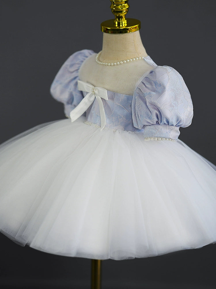 Lilac Princess Square Neck Tea-Length Tulle Flower Girl Dress for Weddings & Special Occasions