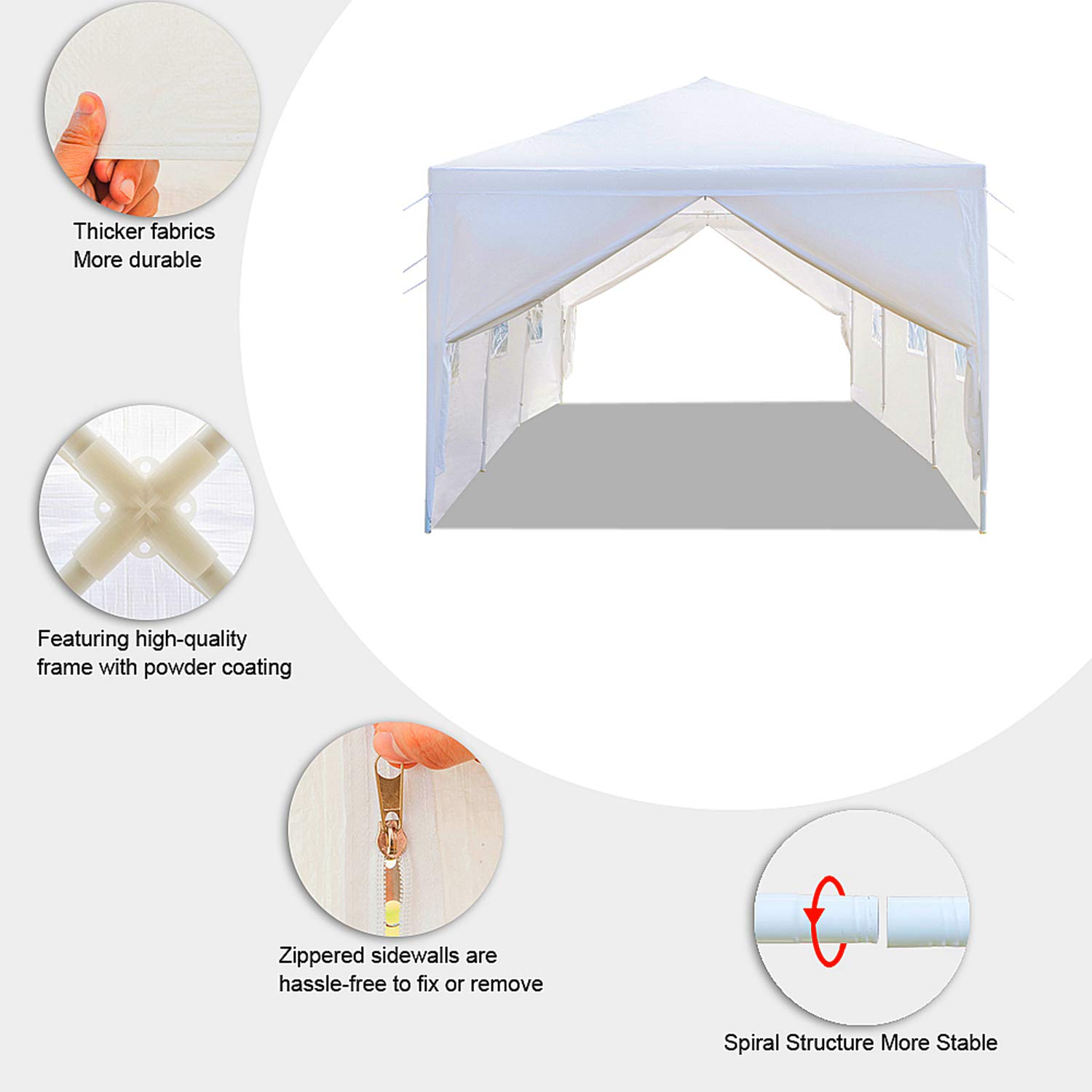10x30 White Outdoor Gazebo Canopy Tent for Weddings, Parties & Events | 8-Sided Waterproof Shelter with 2 Doors & Removable Walls | Perfect for Backyard BBQs, Camping, Patio Gatherings & Outdoor Celebrations | Heavy-Duty Sunshade Shelter with Sidewalls