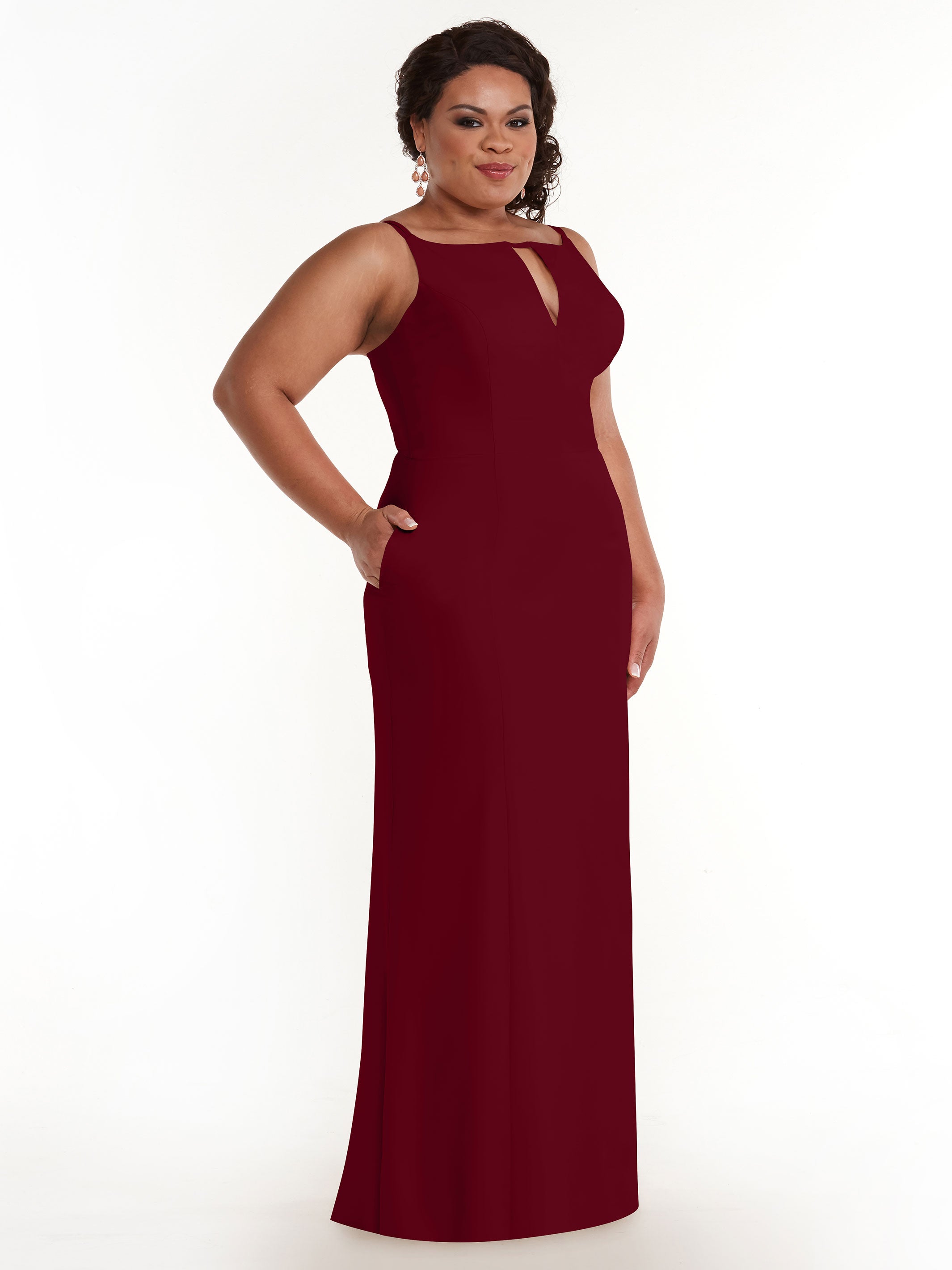 Elegant 83030 Sheath Stretch Chiffon Bridesmaid Dress with Bateau Neckline & High Slit - Perfect for Weddings, Formal Events & Evening Parties