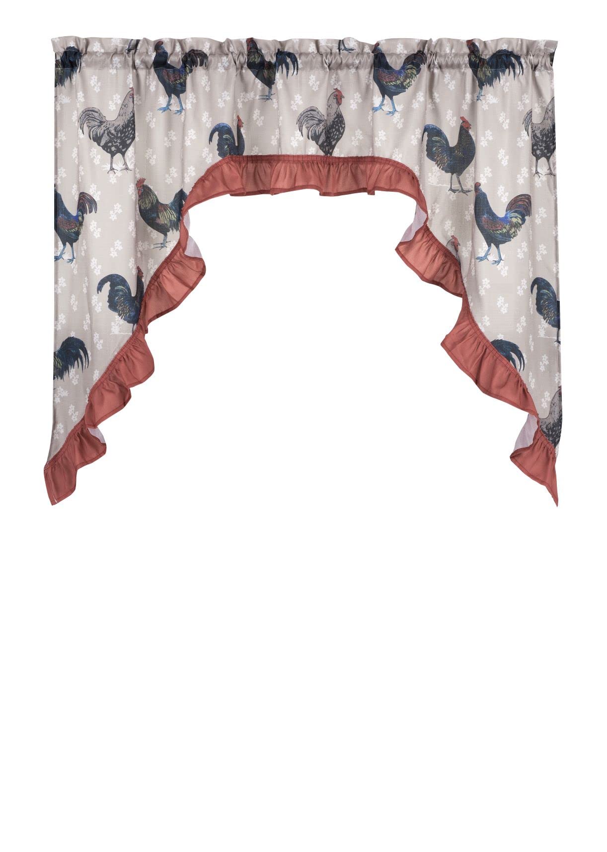 Regal Home Collections Rooster Print Kitchen Curtains 3-Piece Set - Farmhouse Style Half Window Panels & Valance (56