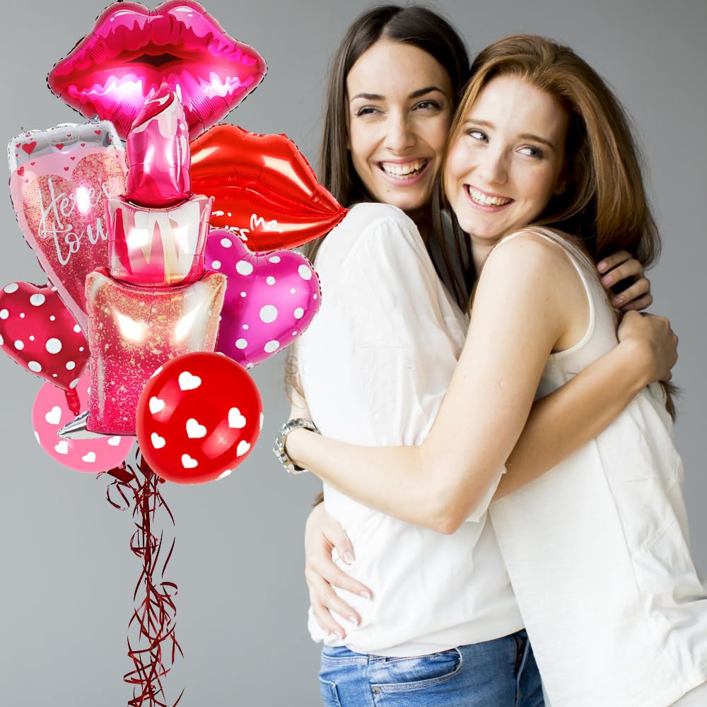 Galentines Day Balloons Set - XOXO Lips & Lipstick Foil Balloons for Party Decorations | Perfect for Galentines Day Celebrations, Girls Night Out, and Bachelorette Parties