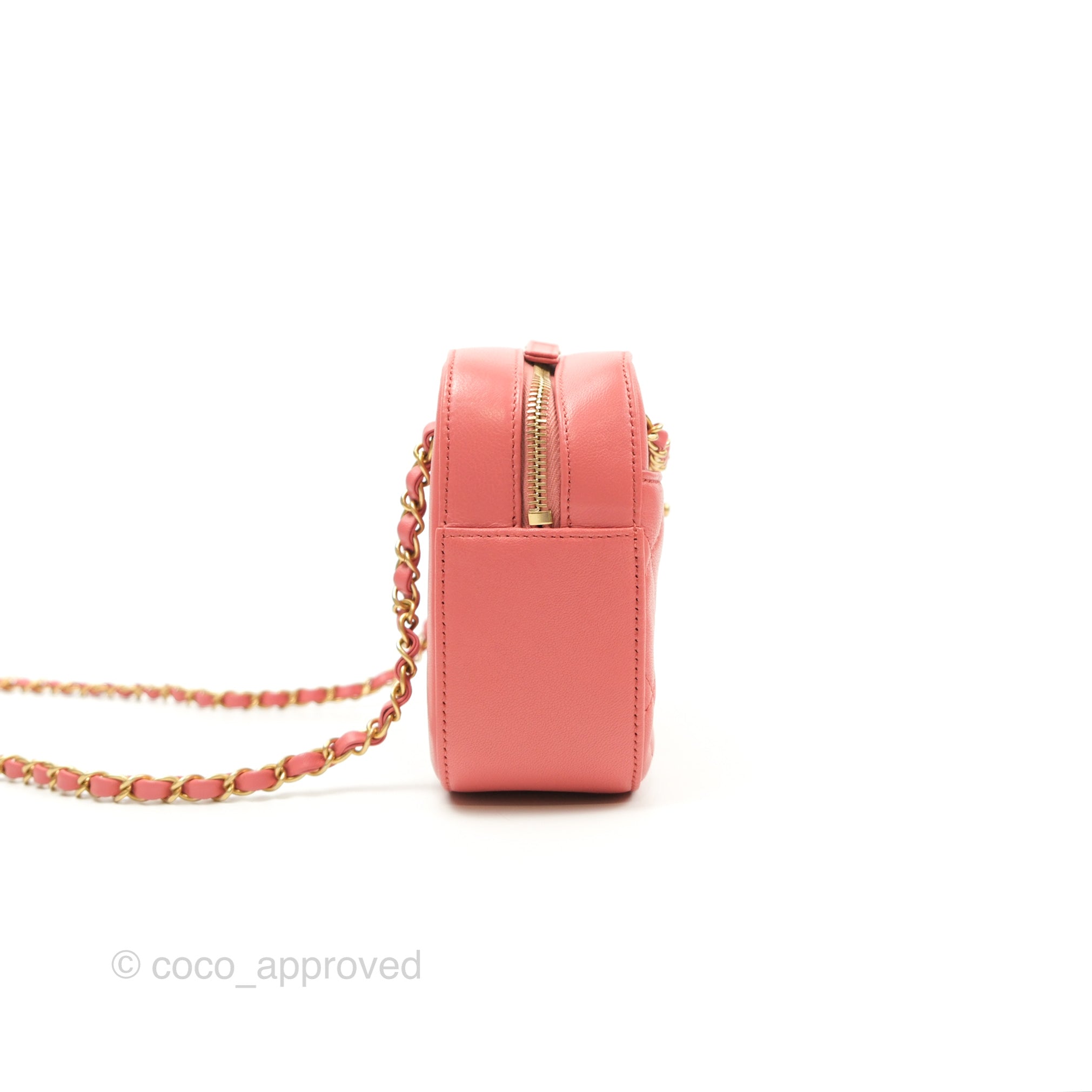 Chanel Pink Goatskin Camera Bag with Aged Gold Chain Strap - Luxury Crossbody Bag for Women, Perfect for Parties & Date Nights