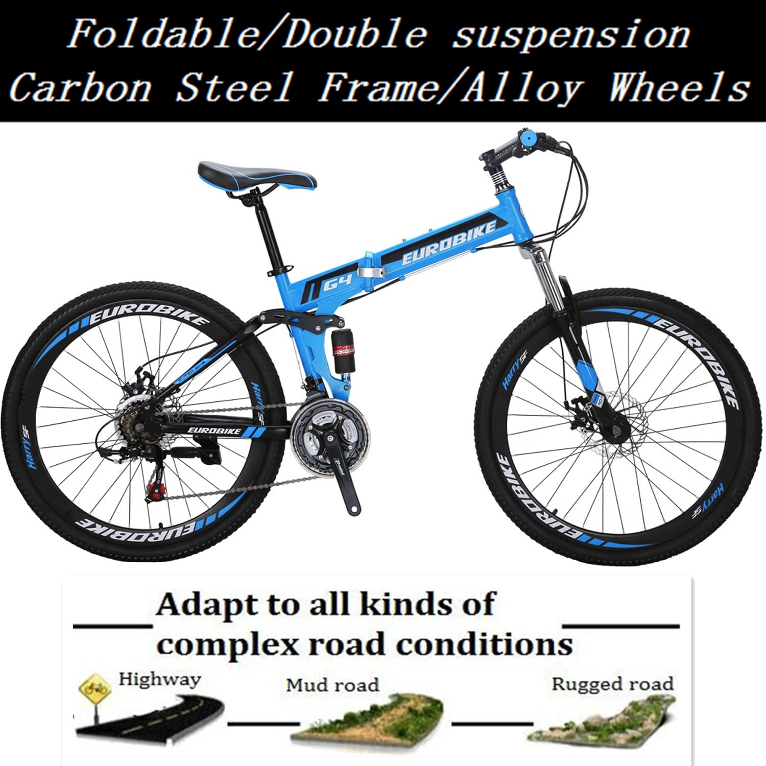EUROBIKE Folding Mountain Bike for Adults - 26/27.5 Inch TSM G4/G7 Bicycle with Dual Disc Brakes | Commuting, Travel & Outdoor Adventures