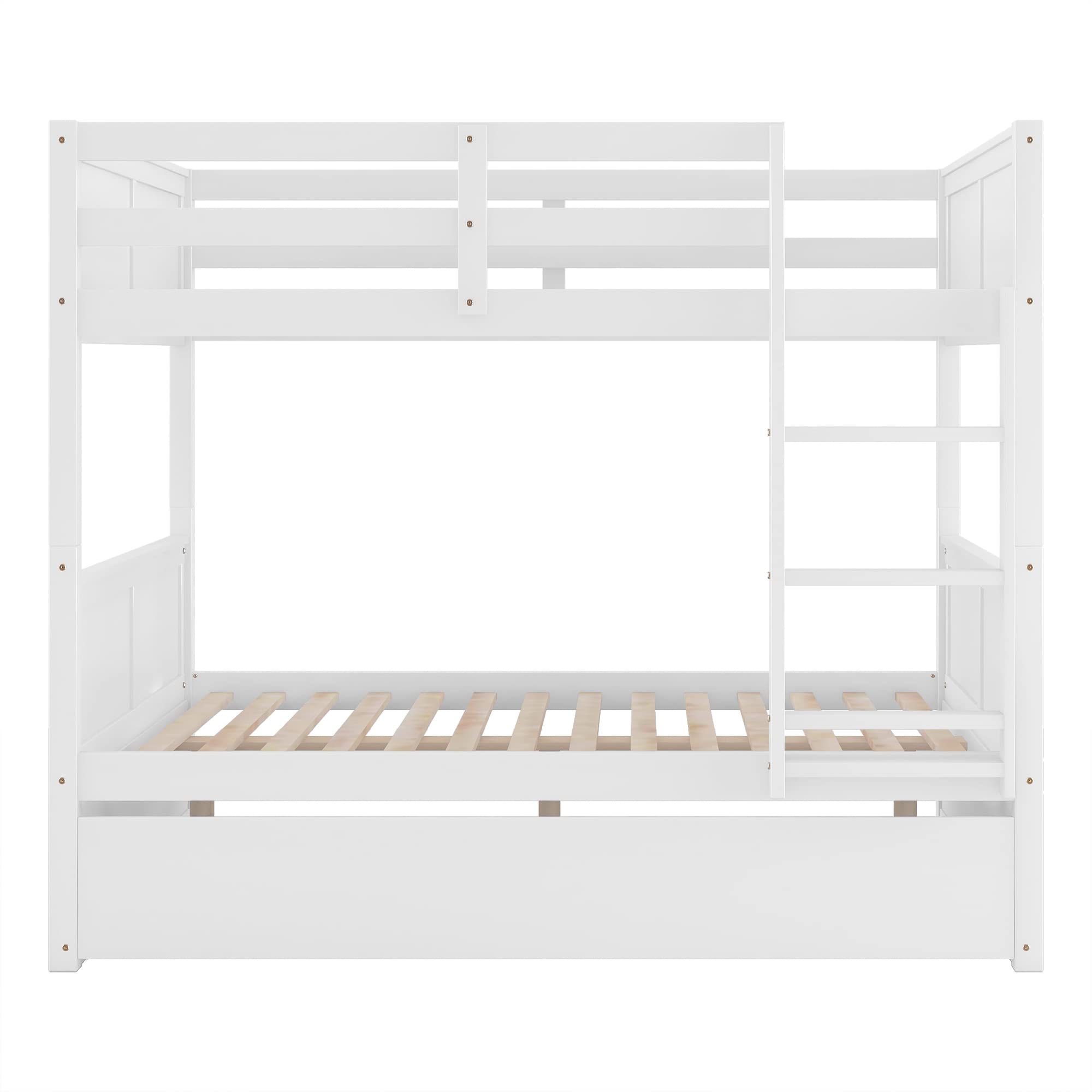 Harper & Bright Designs Full Over Full Bunk Bed for Kids & Teens - Solid Wood Detachable Bunk Bed Frame with Twin Trundle - Perfect for Small Bedrooms, Guest Rooms & Kids' Shared Spaces