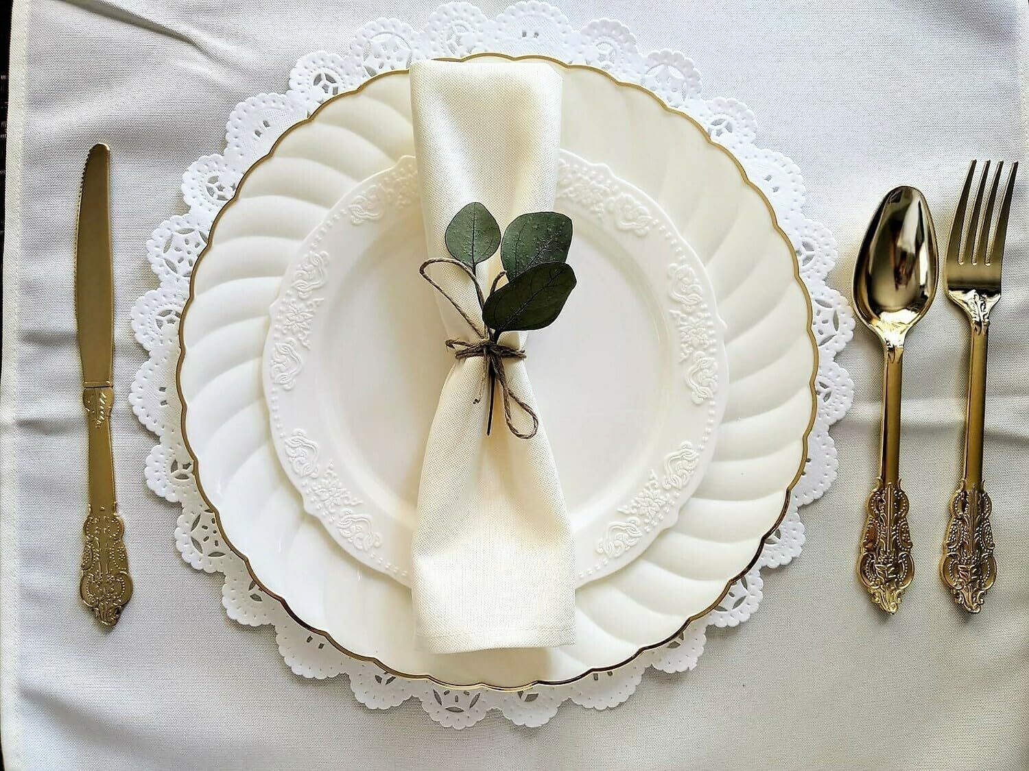 240-Pack Vintage Wedding Disposable Plastic Plates Set - 120 x 10.25'' Dinner Plates + 120 x 7.5'' Salad/Dessert Plates in Blossom Ivory & Gold | Perfect for Weddings, Parties, Bridal Showers & Special Events