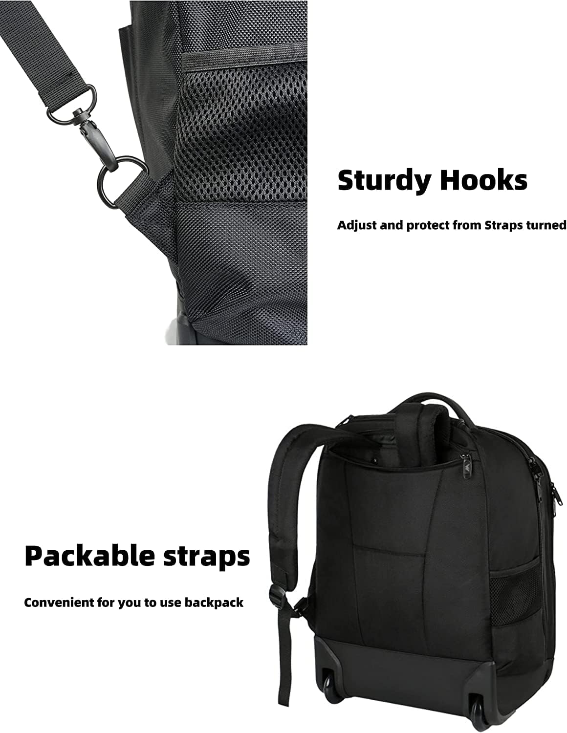 Matein 18-Inch Wheeled Travel Backpack - TSA Approved Carry-On Laptop Backpack with USB Charging Port for Business, College & Air Travel - Black | Perfect for Commuting, Work Trips & Campus Life