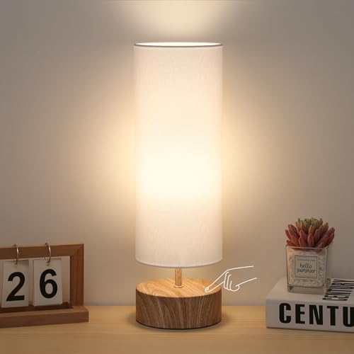 White Shade with Wood Grain Base