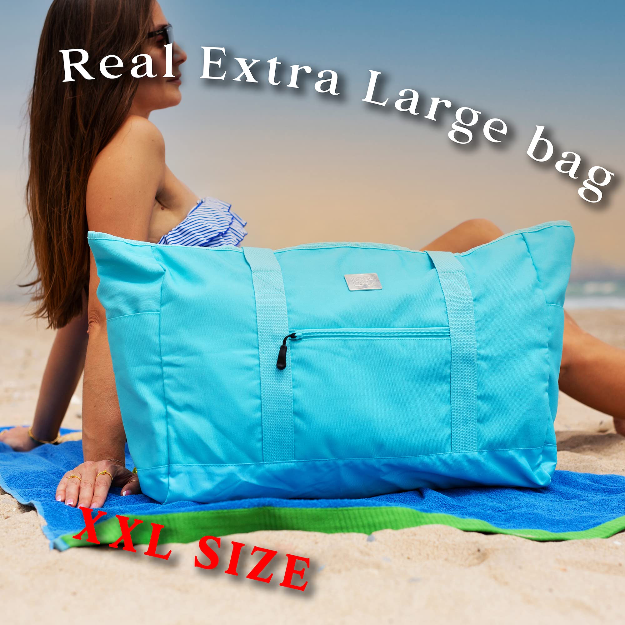 Large Waterproof Canvas Tote Bag with Zipper Closure & Multiple Pockets - XL Beach Bag for Women, Gym, Travel & Shopping - Perfect for Vacation, Pool Day, Workout & Daily Use