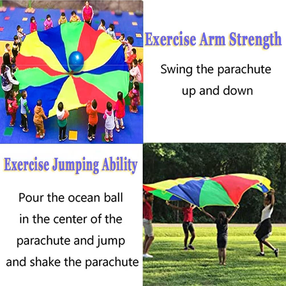 1-12M Kids Rainbow Play Parachute - 8m/26.24ft Outdoor Activity Toy for Field Day, Carnival Games & Team Building - Perfect for Preschool Playtime, Birthday Parties & Family Reunions