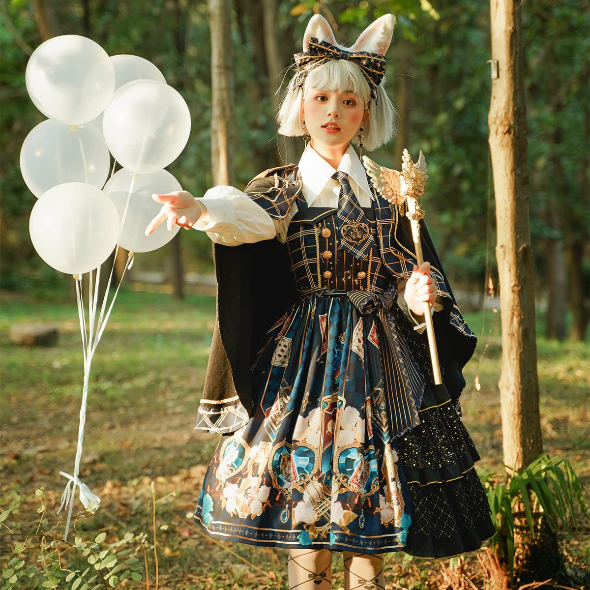 Gothic Princess Dress Set for Women - 3-Piece Halloween Costume with Cute Print | Elegant Party Outfit for Cosplay, Themed Events & Gothic Fashion