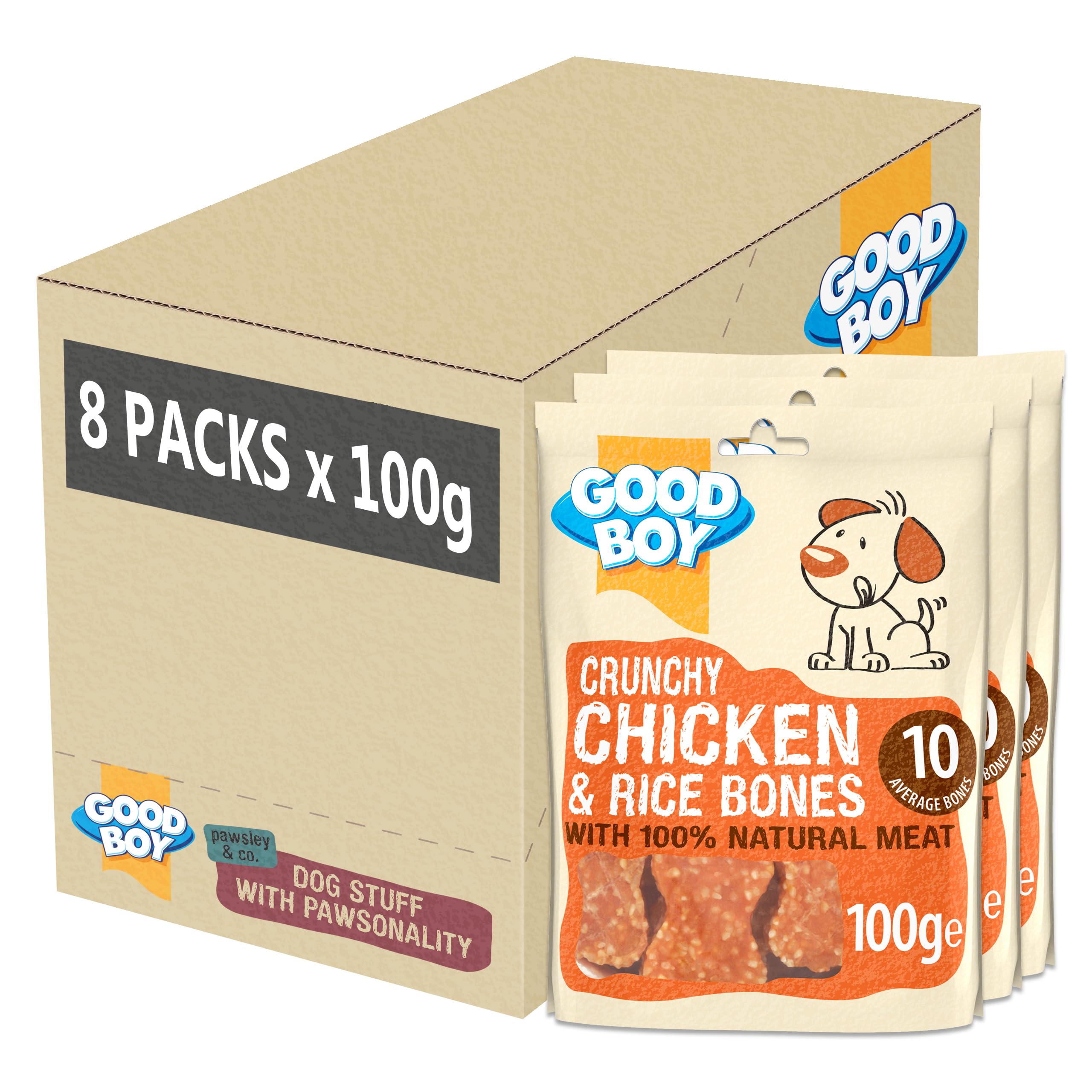 Premium Chicken & Rice Dog Treats - Grain-Free, All-Natural Training Snacks for Small & Large Dogs - 8 Pack (100g Each) - Perfect for Obedience Training, Reward Treats & Dental Health