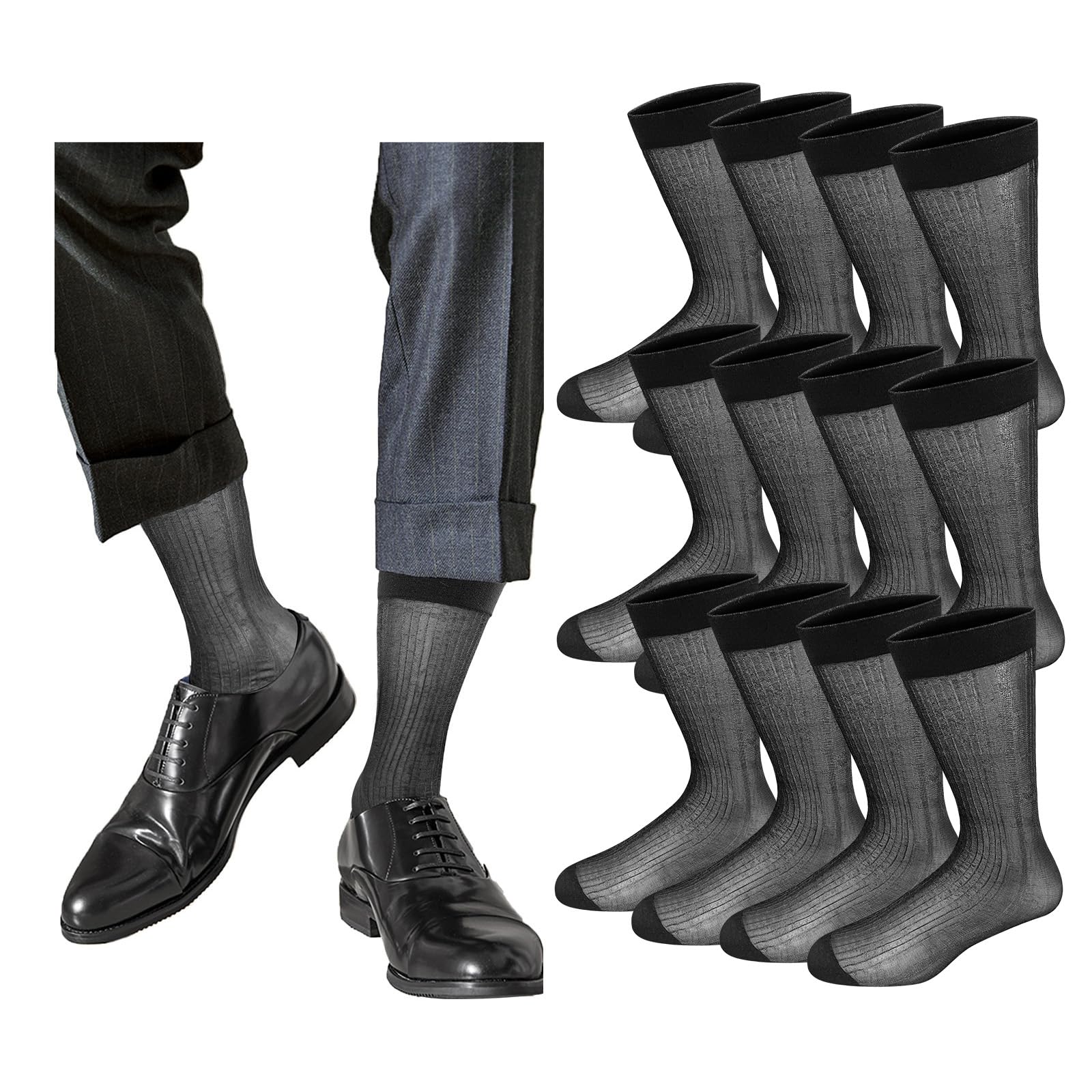 Cityelf 6-Pack Men's Silk Dress Socks - Ultra Thin Nylon Sheer Socks for Business & Formal Wear - Breathable Summer Crew Socks for Office, Wedding & Special Occasions