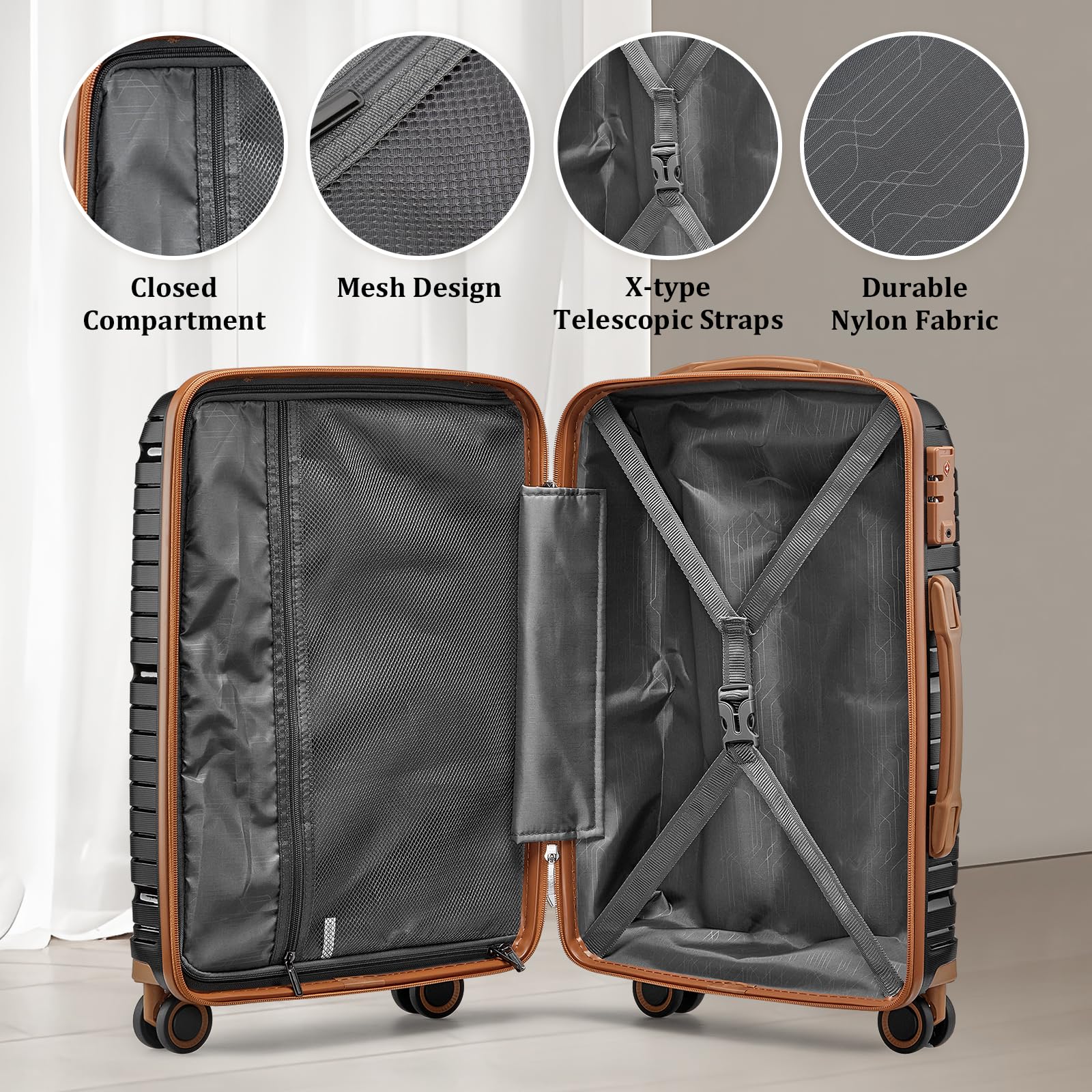 Joyway 5-Piece Hardside Luggage Set with TSA Lock, Spinner Wheels & PP Material - 20/24/28 Inch Black Carry-On Suitcase for Travel, Business Trips & Family Vacations