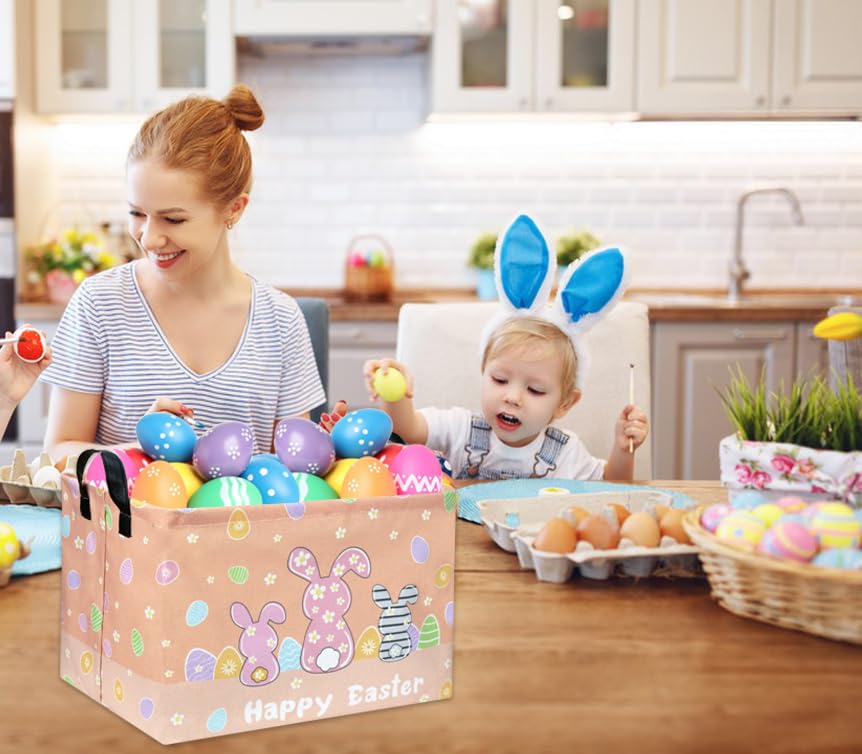 3-Pack Pink Bunny Easter Baskets - Rectangular Empty Gift Baskets for Kids, Baby Boys | Easter Toy Storage Bin & Home Decor Organizer Box | Perfect for Easter Gifts, Room Decor & Kids' Toy Organization