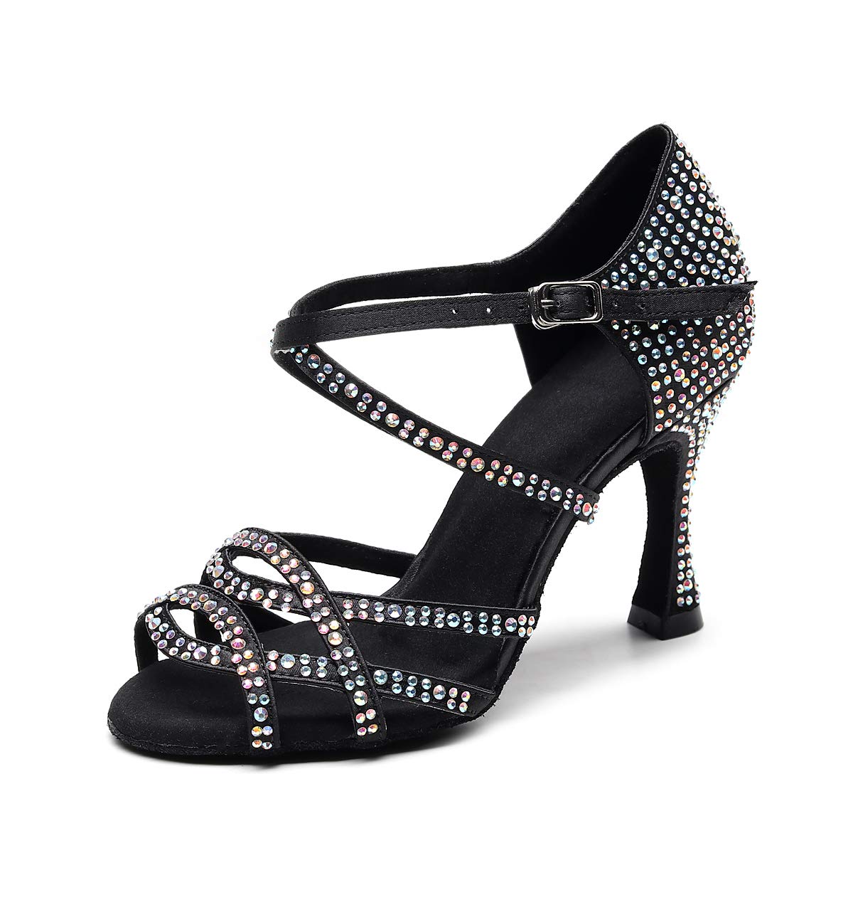 Elegant Latin Dance Shoes with Colorful Diamonds - 9cm High Heel Silk Ballroom Shoes for Women | Perfect for Salsa, Tango & Professional Dance Competitions