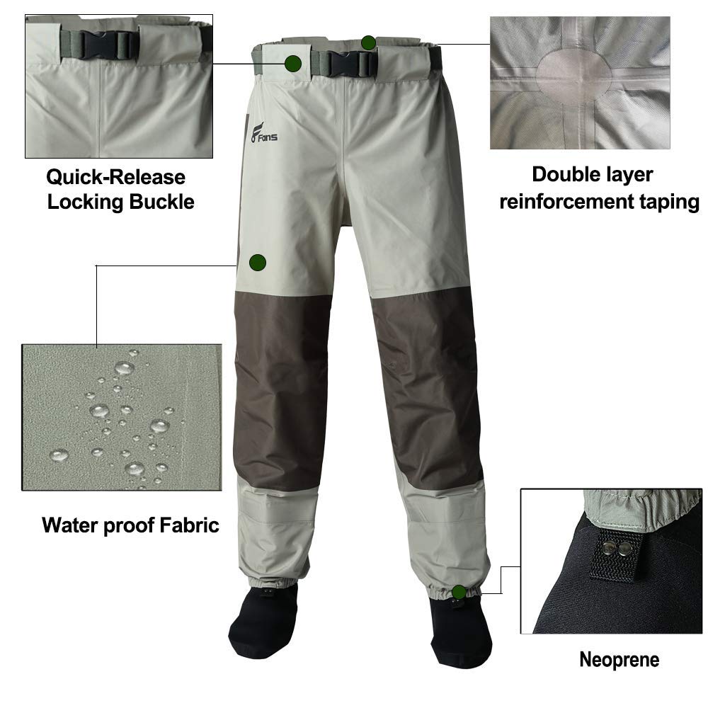 8 Fans Men's & Women's Waist Waders - 3-Ply Durable Breathable Waterproof Stockingfoot Insulated Wading Pants for Fishing, Kayaking, Hunting & Outdoor Water Activities