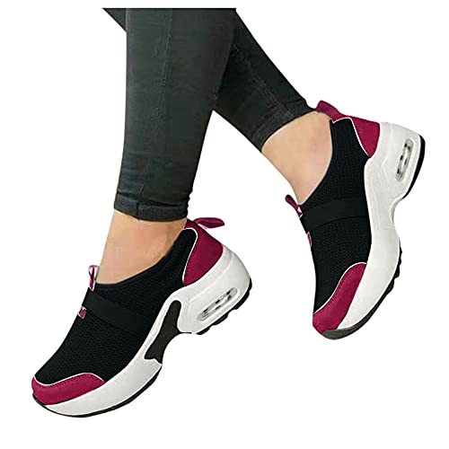 PATOPO Women's Wide Width Sneakers 2022 - Breathable Knit Elastic Strap Casual Tennis Shoes for Walking, Running & Gym Workouts