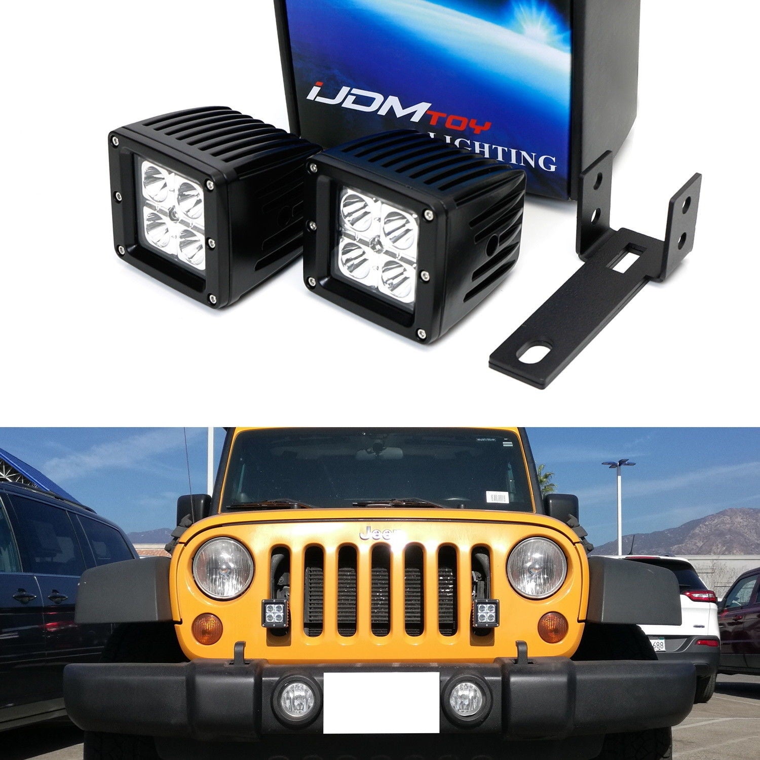 20W CREE LED Pod Driving Lights with Front Grille Mount & Wiring Kit - Compatible with Jeep Wrangler JK JL - Off-Road, Camping, Night Driving & Adventure Lighting