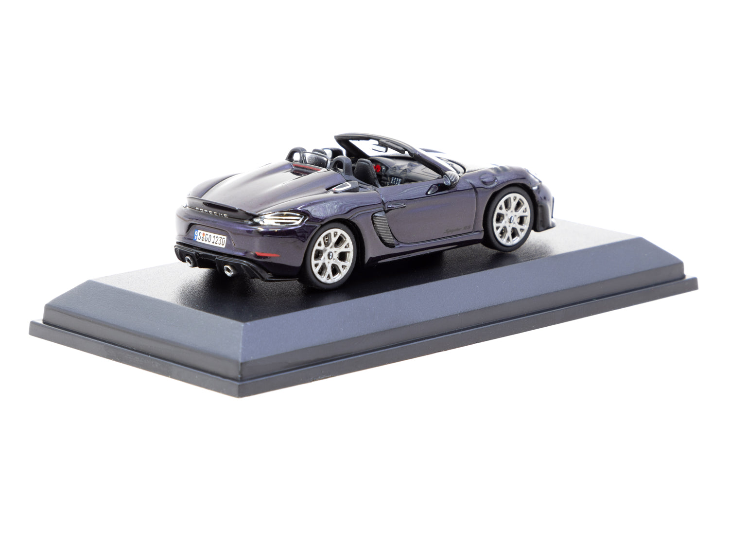 Minichamps X Tarmac Works 1/64 Scale Porsche 718 Spyder RS Diecast Model Car in Viola Metallic - COLLAB64 Series - Perfect for Collectors and Racing Enthusiasts