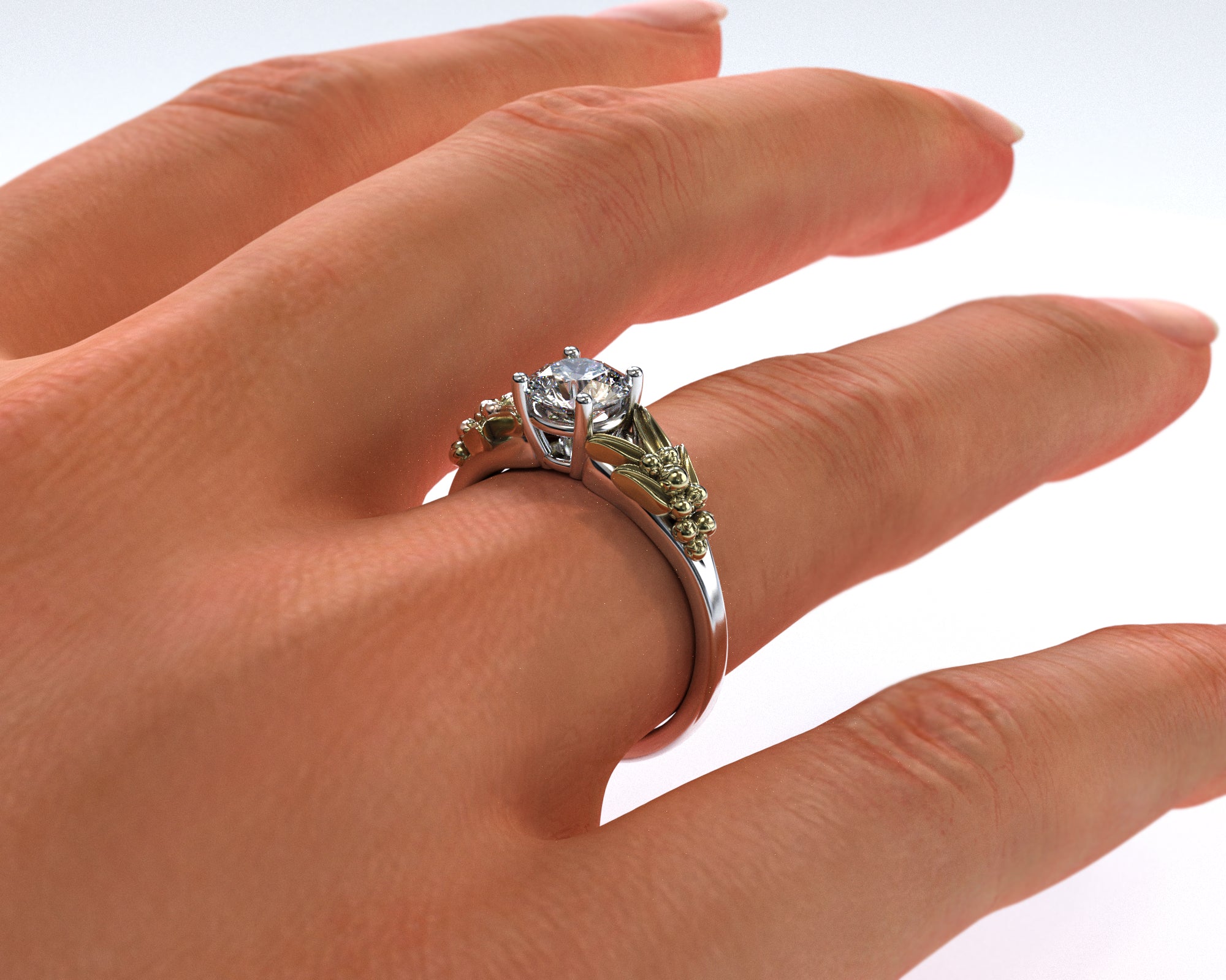 Unique Lotus Flower Two Tone Gold Solitaire Engagement Ring - Elegant Wedding Jewelry for Brides, Anniversary Gifts & Romantic Proposals