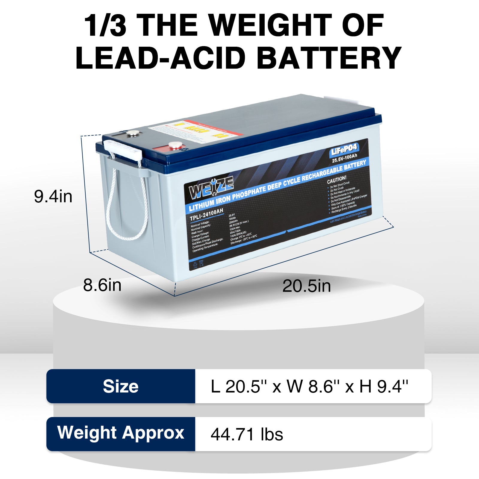24V 100Ah 2560Wh Deep Cycle LiFePO4 Lithium Battery - Solar Power Storage, RV, Marine & Off-Grid Applications