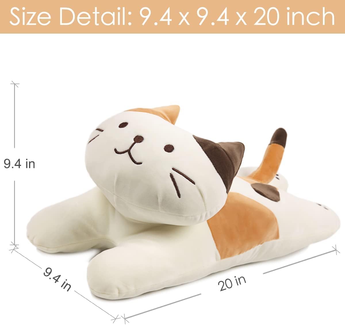 ARELUX 22-inch Soft Cat Plush Pillow - Big Hugging Sleeping Pillow, White Kitten Stuffed Animal Throw Pillow for Couch, Bed, Sofa - Perfect Gift for Cat Lovers, Friends & Family Birthday Present | Home Decor, Nursery, Office Companion