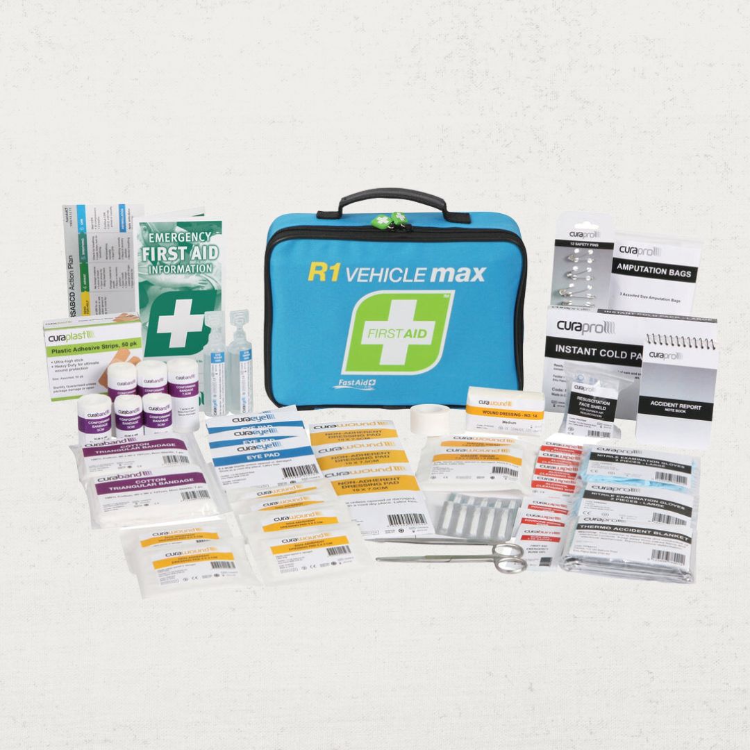R1 Vehicle Max First Aid Kit (Soft Pack) - Compact Emergency Medical Supplies for Cars, Trucks & Road Trips - Essential Safety Gear for Accidents & Outdoor Adventures