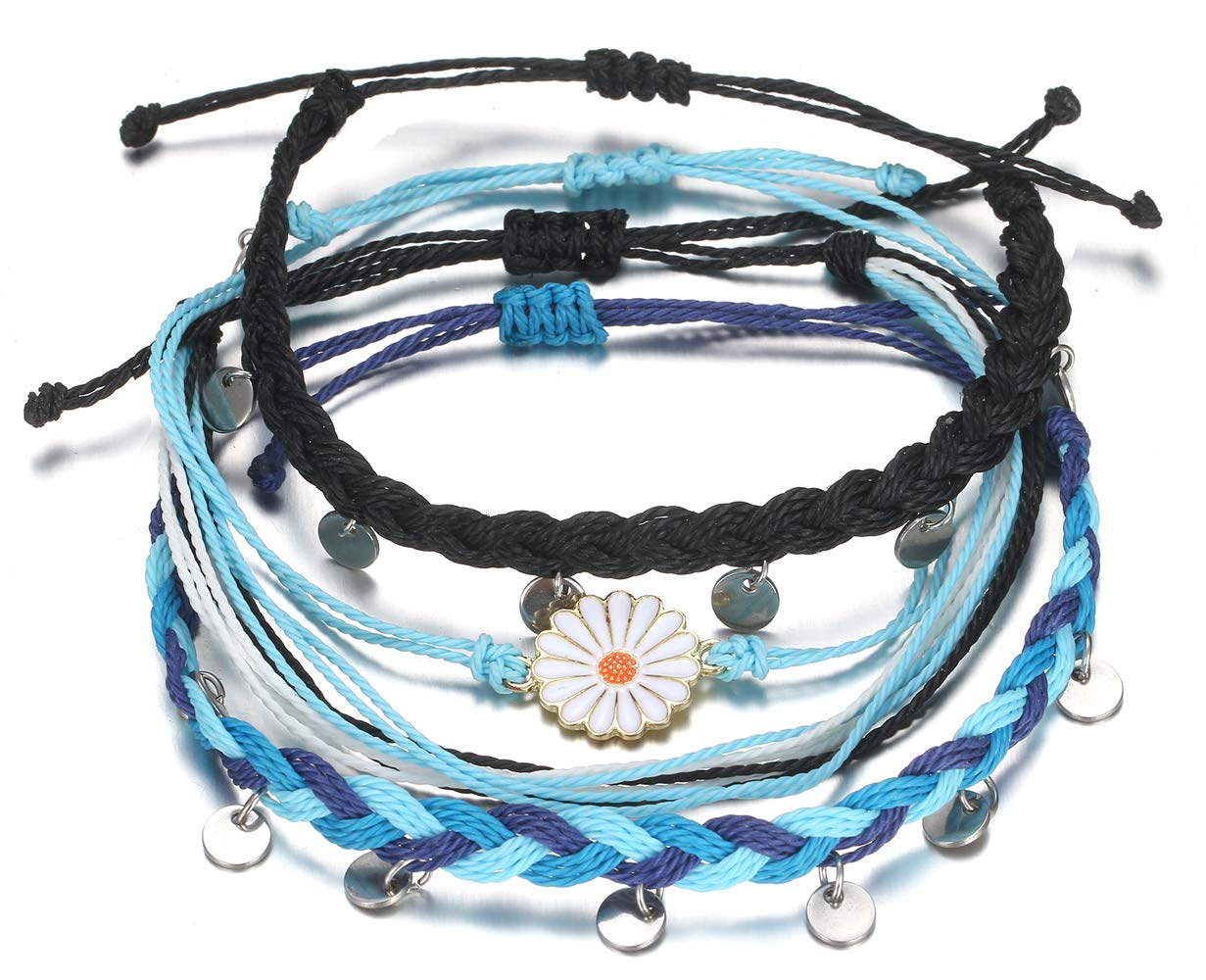 HUASAI Handmade String Bracelets for Women & Teen Girls - Boho Friendship Bracelet Set, Waterproof Sunflower Anklets - Perfect for Gifts, Parties, and Everyday Boho Style