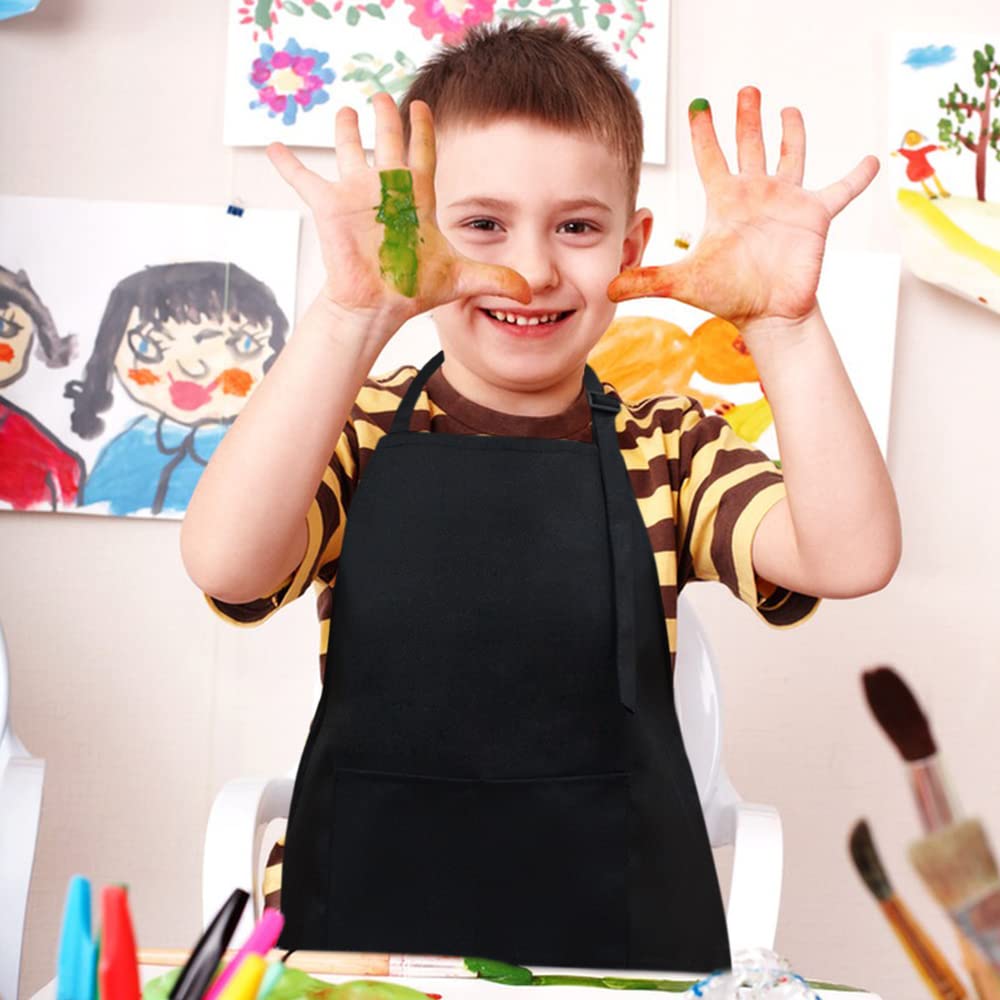 SINLAND Kids Apron with Pocket 2 Pack - Adjustable Children Chef Apron for Cooking, Baking, Painting - Perfect for Kitchen, Art Class & DIY Crafts